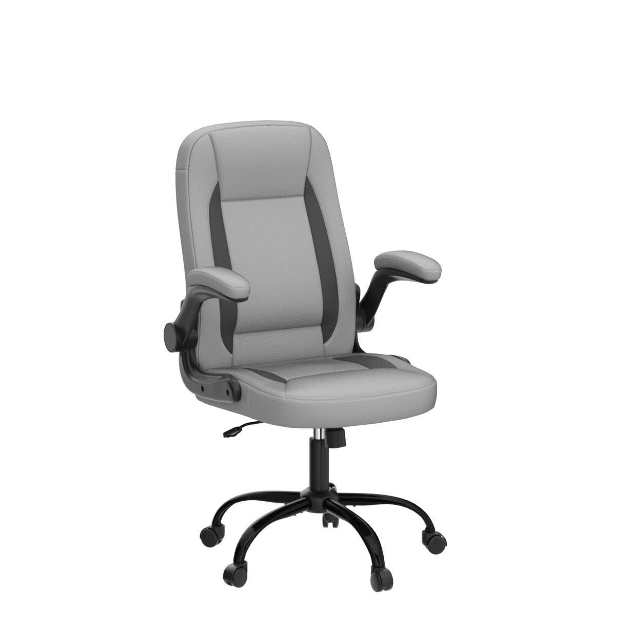 SEATZONE Ergonomic High Back Office Chair with Flip-Up Arms, Swivel & Wheels - Modern Leather Desk Chair for Adults & Teens - Gray - Perfect for Home Office, Gaming & Workspaces