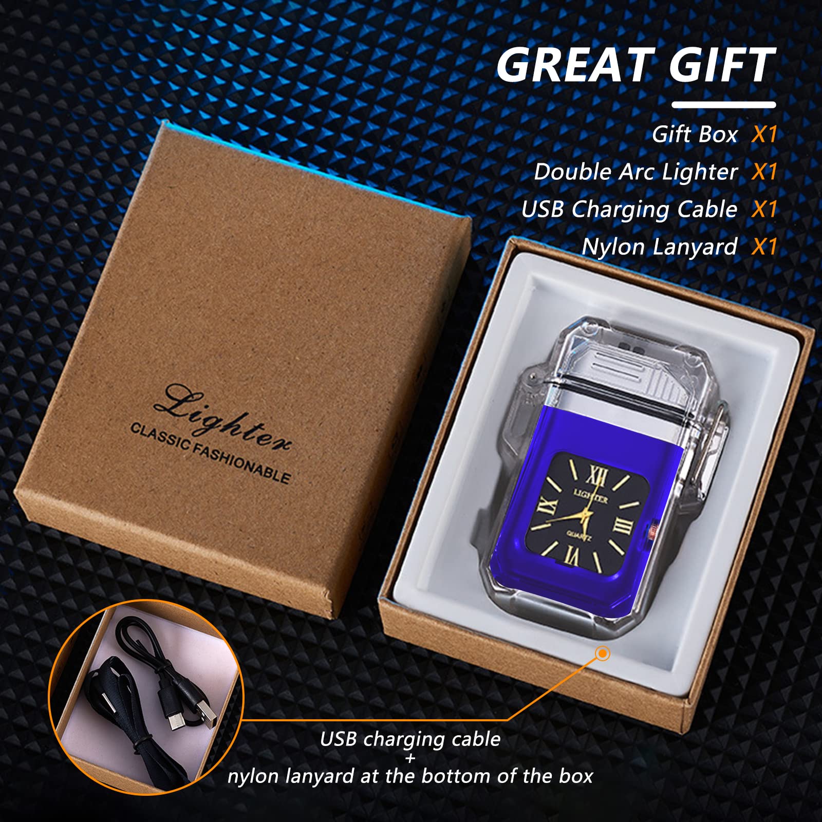 SKRFIRE Arc Electric Lighter - USB Rechargeable, Waterproof & Windproof Plasma Lighter for Outdoor Use - Perfect for Candles, Camping, BBQ, Fireworks & More (Blue)