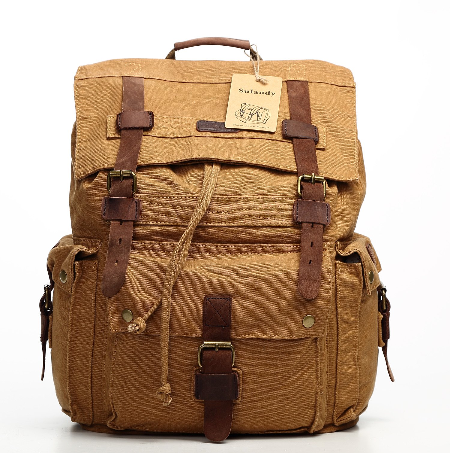 Vintage Canvas Leather Hiking Travel Backpack - Waterproof Laptop Tote Bag for Men & Women - Durable Unisex Rucksack for School, Work, Gym & Outdoor Adventures
