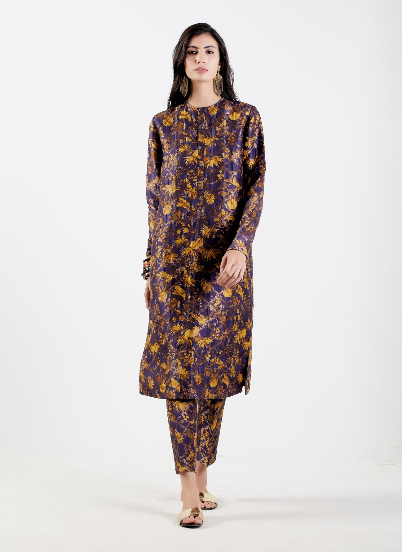 Bade Miyan Kurta Silk Brocade Gold - Premium Indian Men's Kurta for Festivals & Weddings - Perfect for Diwali, Eid & Special Occasions