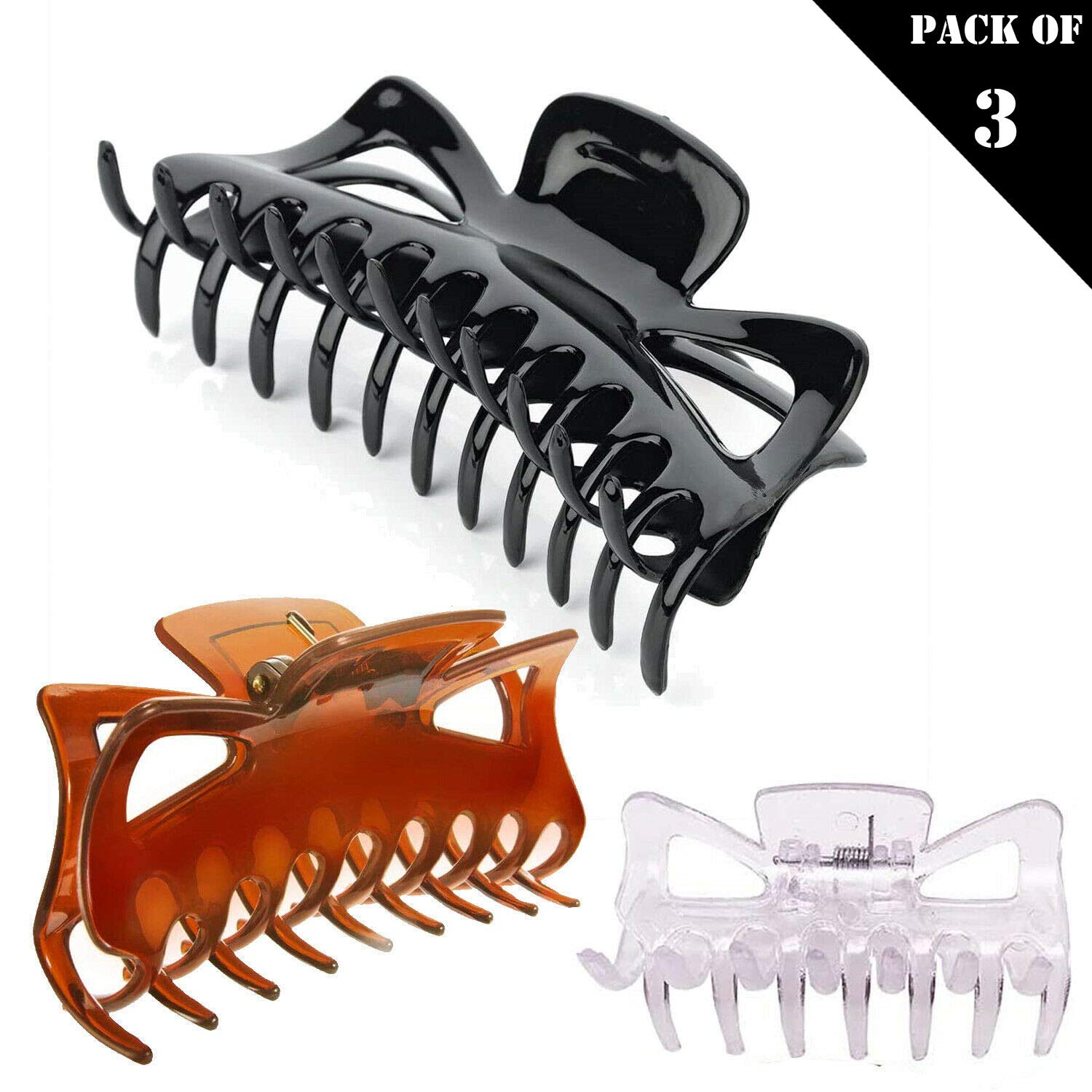 Large Hair Claw Clips for Women - 3 Pack 9cm Non-Slip Strong Hold Hair Clamps | Perfect for Ponytails, Buns & Updos | Hair Styling Accessories for Women & Girls