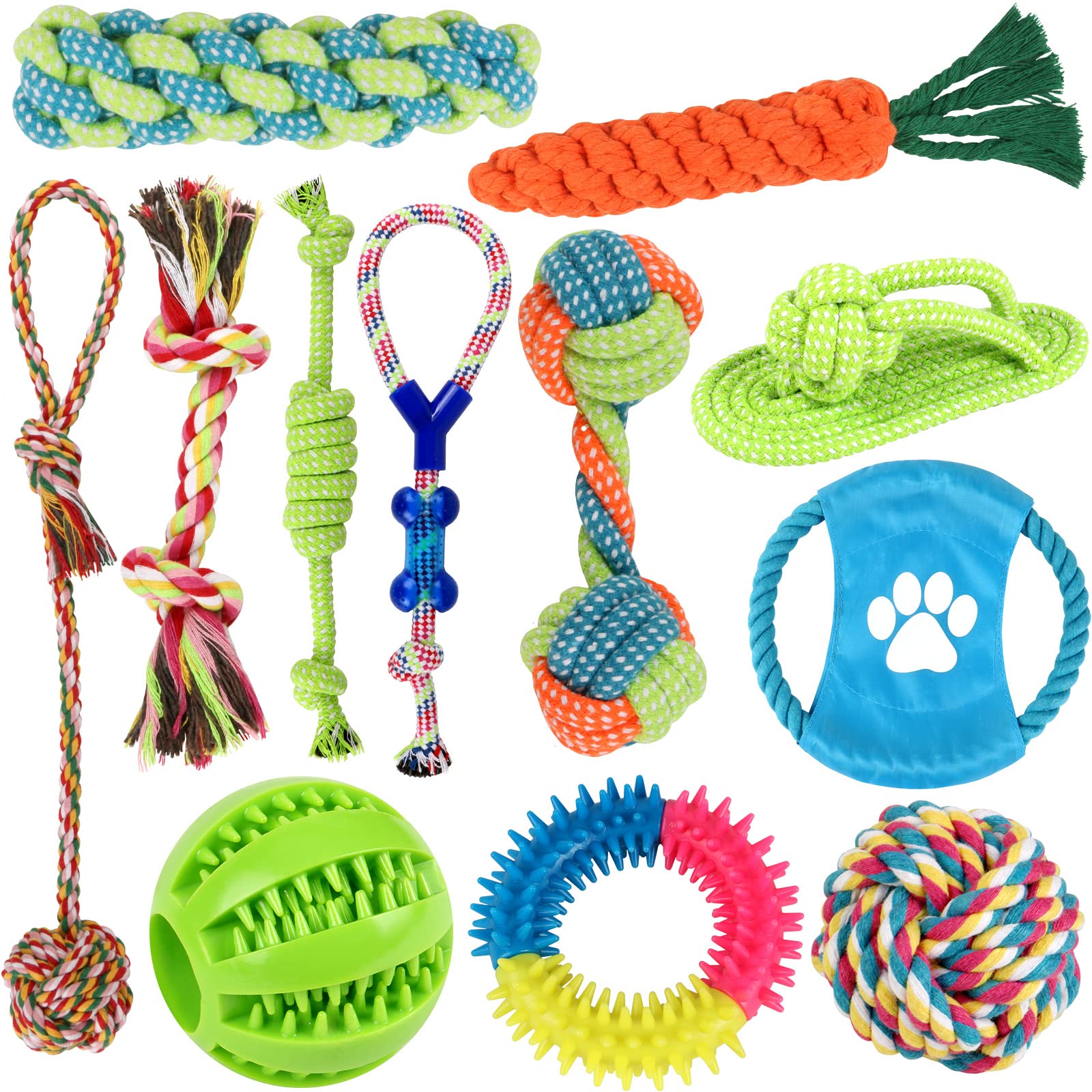 Jasonwell 12-Pack Puppy Teething Chew Toys - Interactive Dog Ball, Rope & Toothbrush Toy Set for Small & Medium Dogs | Great for Teething Relief, Dental Care & Playtime