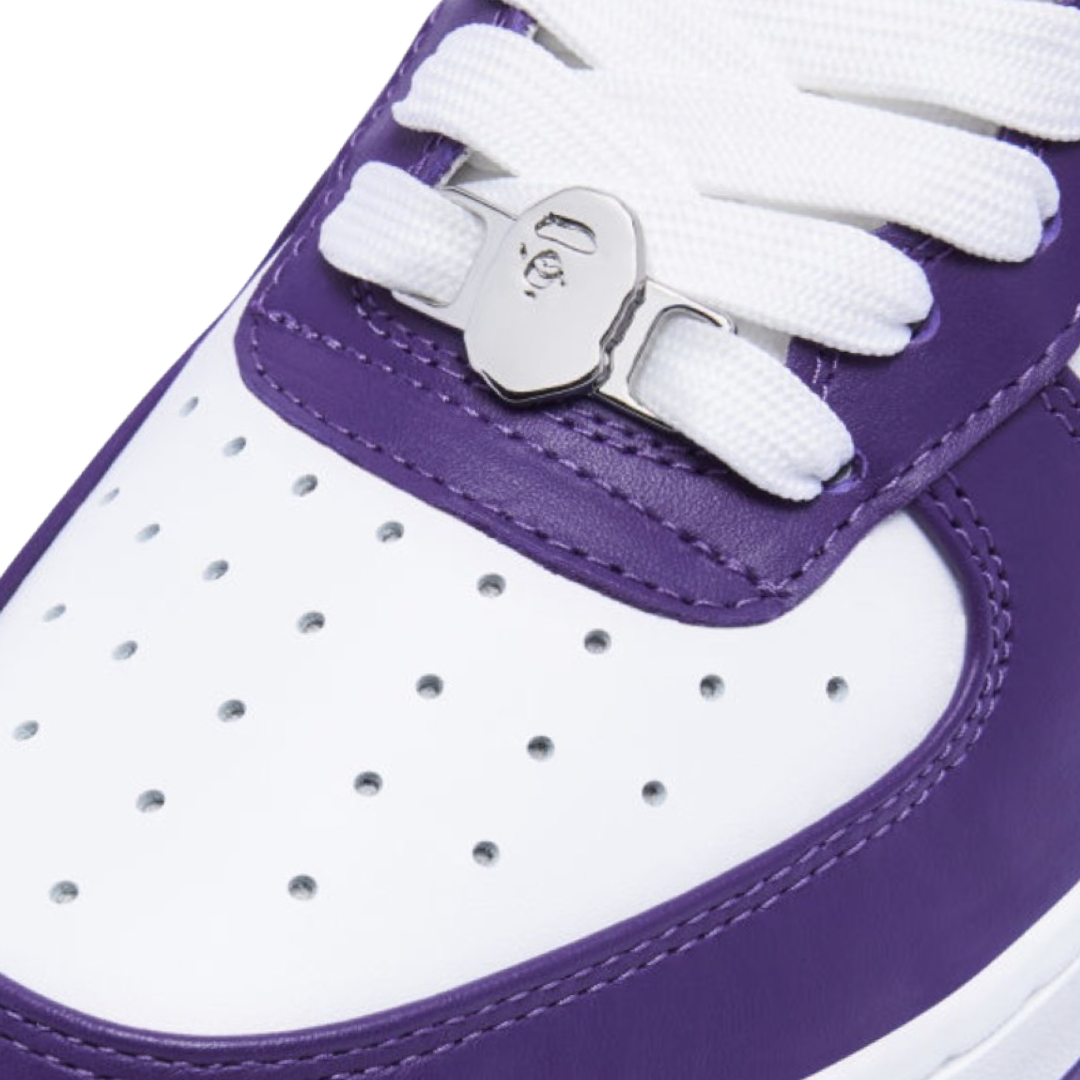 BAPE Bapesta Low Leather Sneakers in Purple & White - Stylish Streetwear for Men & Women | Perfect for Casual Outfits & Sneaker Collectors