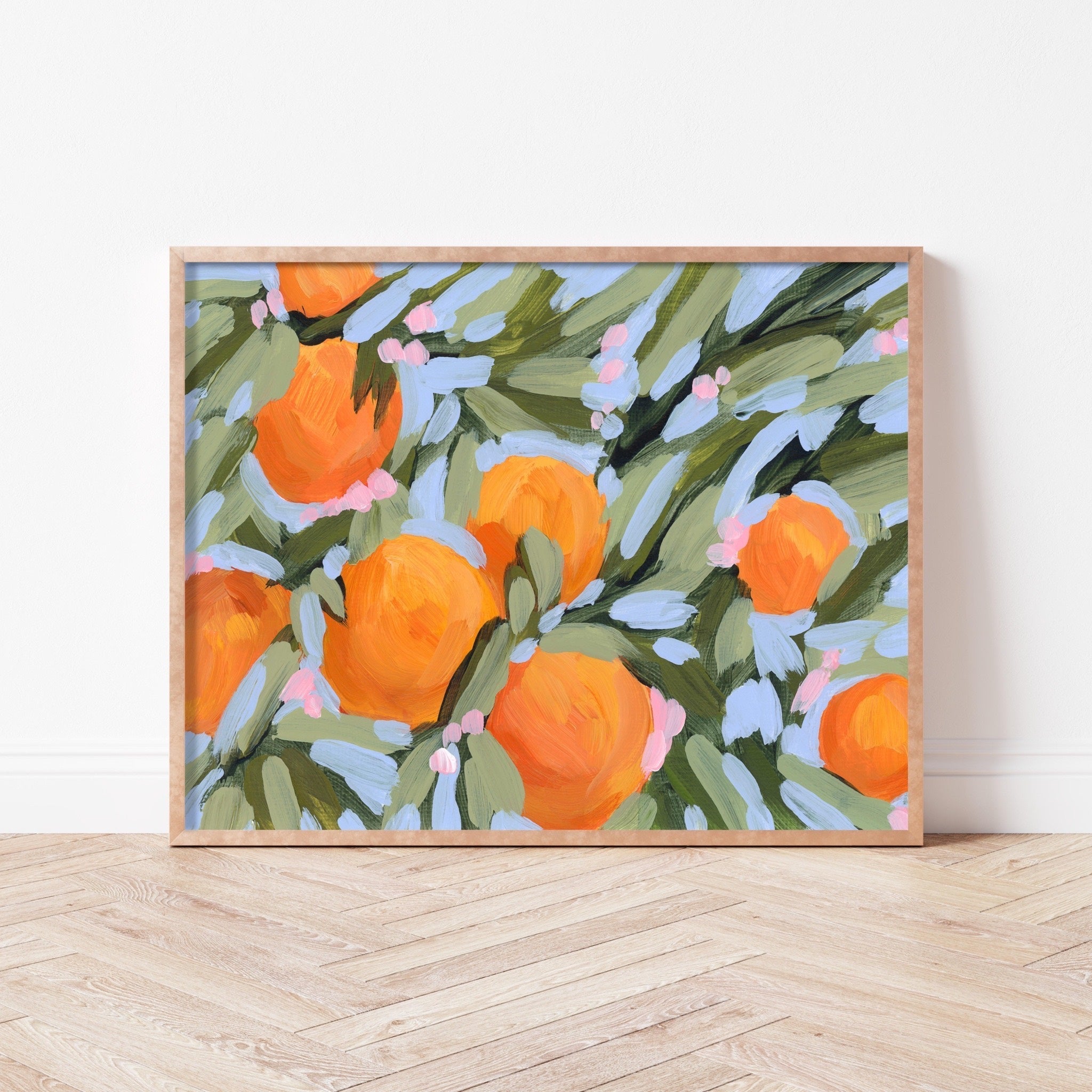 Vibrant Oranges and Blossoms Wall Art Print - Botanical Decor for Living Room, Bedroom & Office