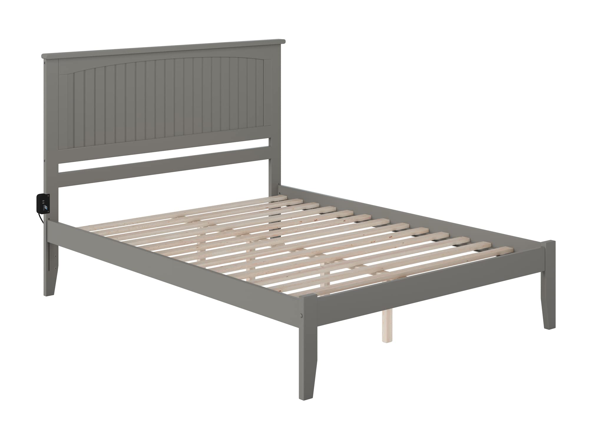 AFI Nantucket Queen Size Platform Bed with USB Charging Station - Modern Grey Wooden Bed Frame for Bedroom, Perfect for Small Spaces & Guest Rooms