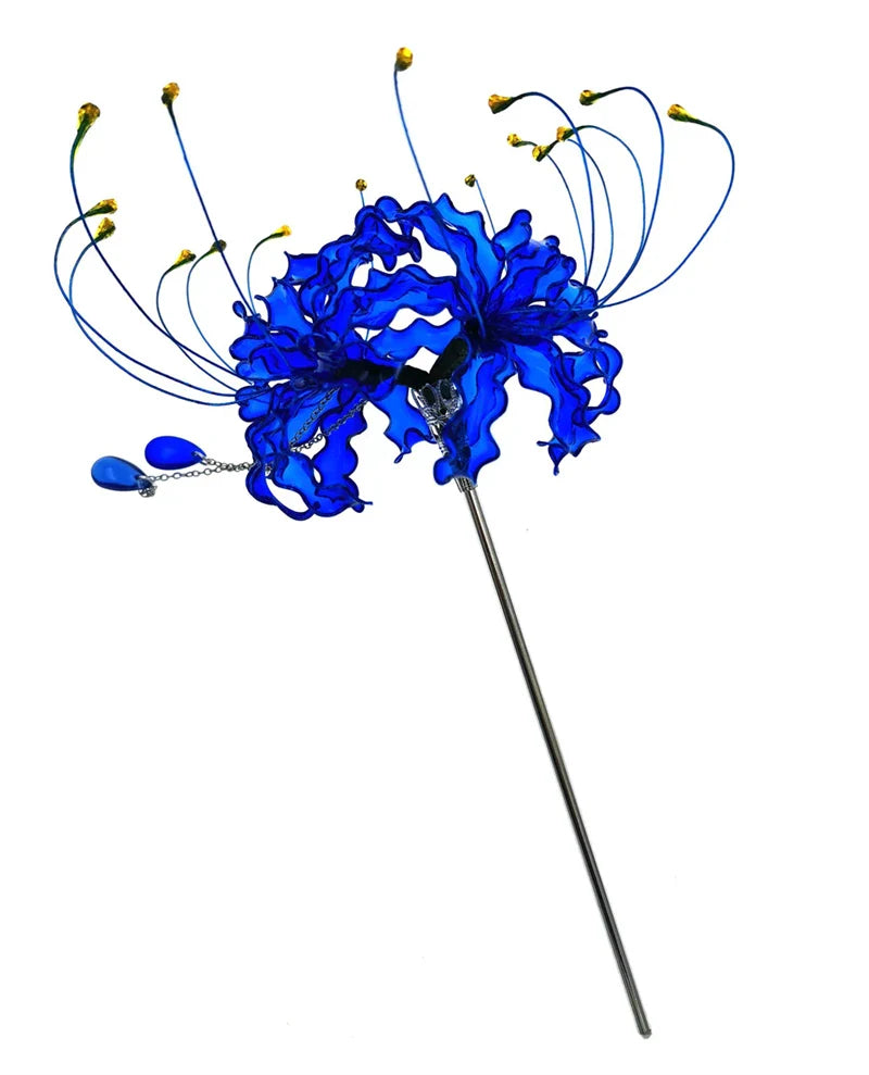 Handmade Lycoris Radiata Flower Hairpin - Japanese Kanzashi Hair Stick for Kimono, Cosplay & Traditional Hairstyles - Elegant Hair Accessory for Women & Girls - Perfect for Weddings, Tea Ceremonies & Cultural Events
