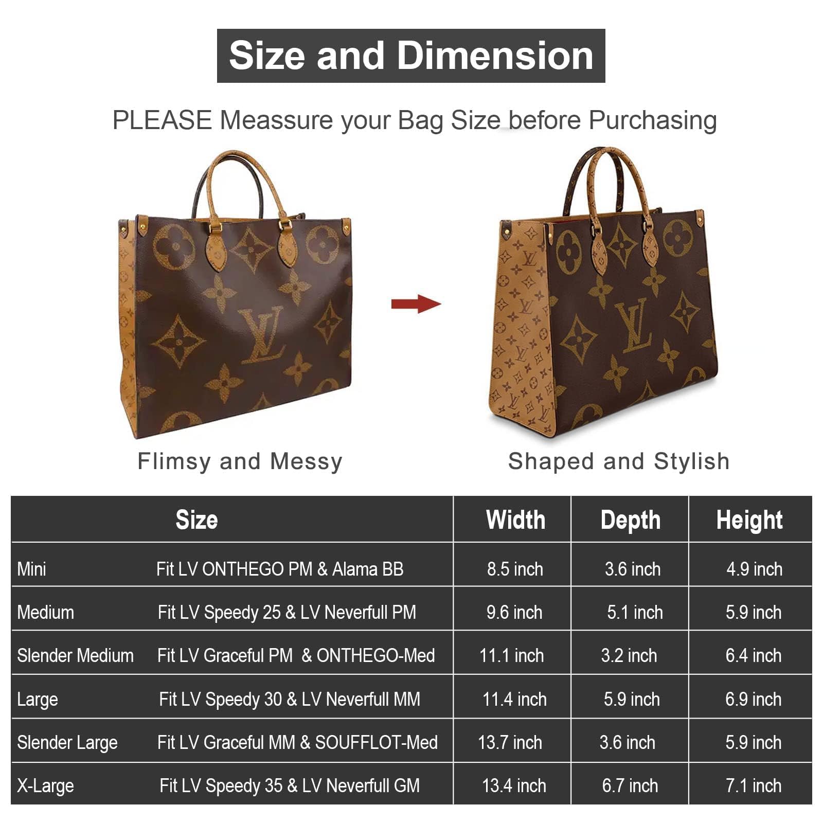 OMYSTYLE Felt Purse Organizer Insert - 5 Sizes for Tote Bags, Handbag Dividers Compatible with Longchamp, Neverfull, Speedy | Perfect for Travel, Work & Daily Organization