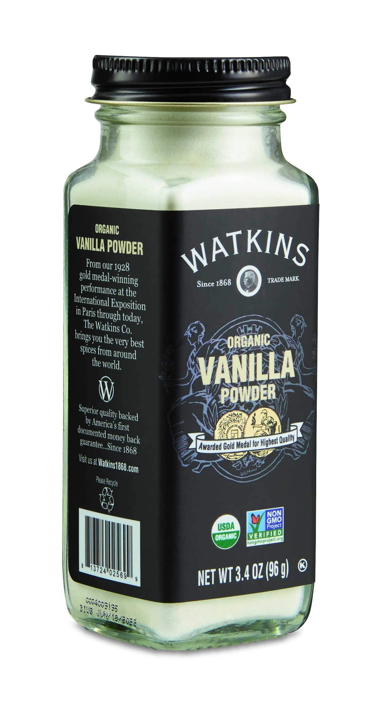 Organic Vanilla Powder by Watkins, 3.4 oz (96g) - Pure Ground Vanilla Bean for Baking, Coffee & Desserts - Gluten-Free & Non-GMO