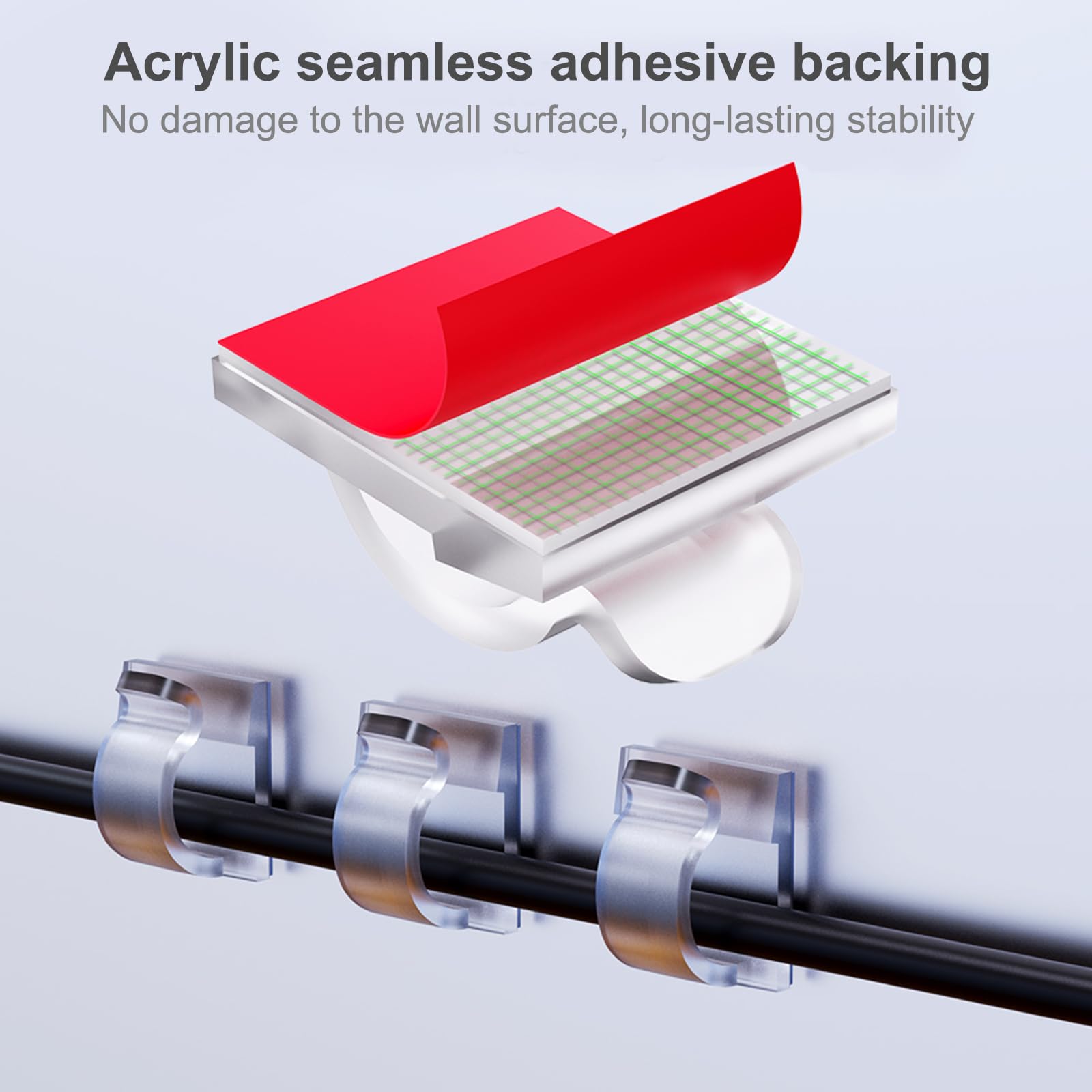 100PCS Self Adhesive Cable Clips - Strong Cord Organizer for Desk, Wall & Home Office - Clear Cable Management Clips for Wires, Chargers & Electronics - Perfect for Organizing Cords in Living Room, Bedroom & Workspace