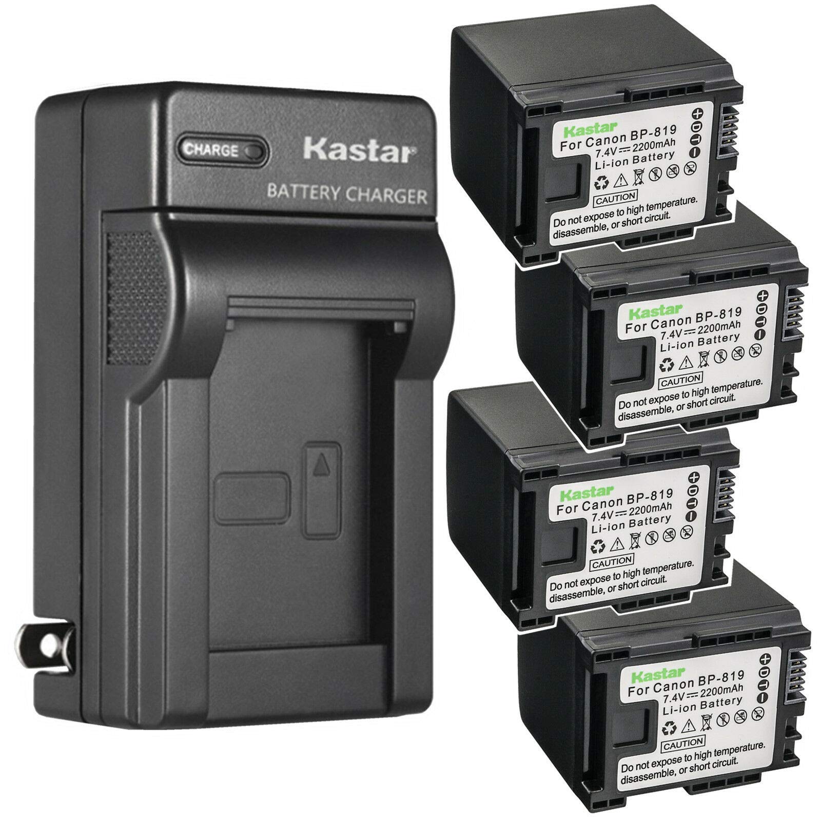 Kastar 4-Pack Replacement Battery & AC Wall Charger for Canon VIXIA HF S20/S21/S30 Cameras - Compatible with BP-809/BP-819/BP-827 Batteries - Perfect for Travel, Vlogging & Extended Shooting Sessions