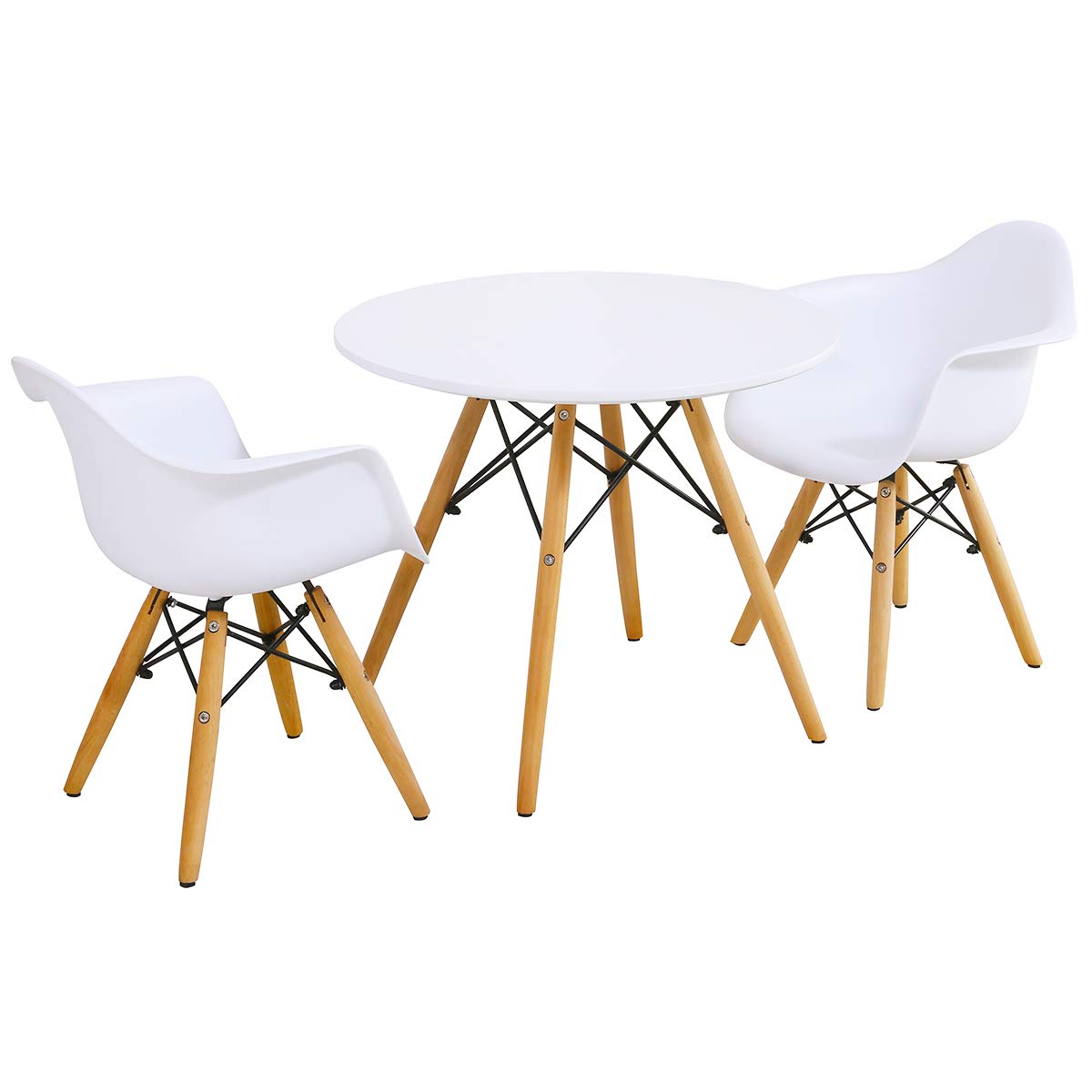 Costzon Kids Table and 2 Chair Set - Mid-Century Modern Style Round Dining Table with Armchairs for Toddlers & Children, White Wooden Table & Chairs for Playroom, Classroom, or Kids Bedroom - Perfect for Arts & Crafts, Snack Time, and Learning Activities