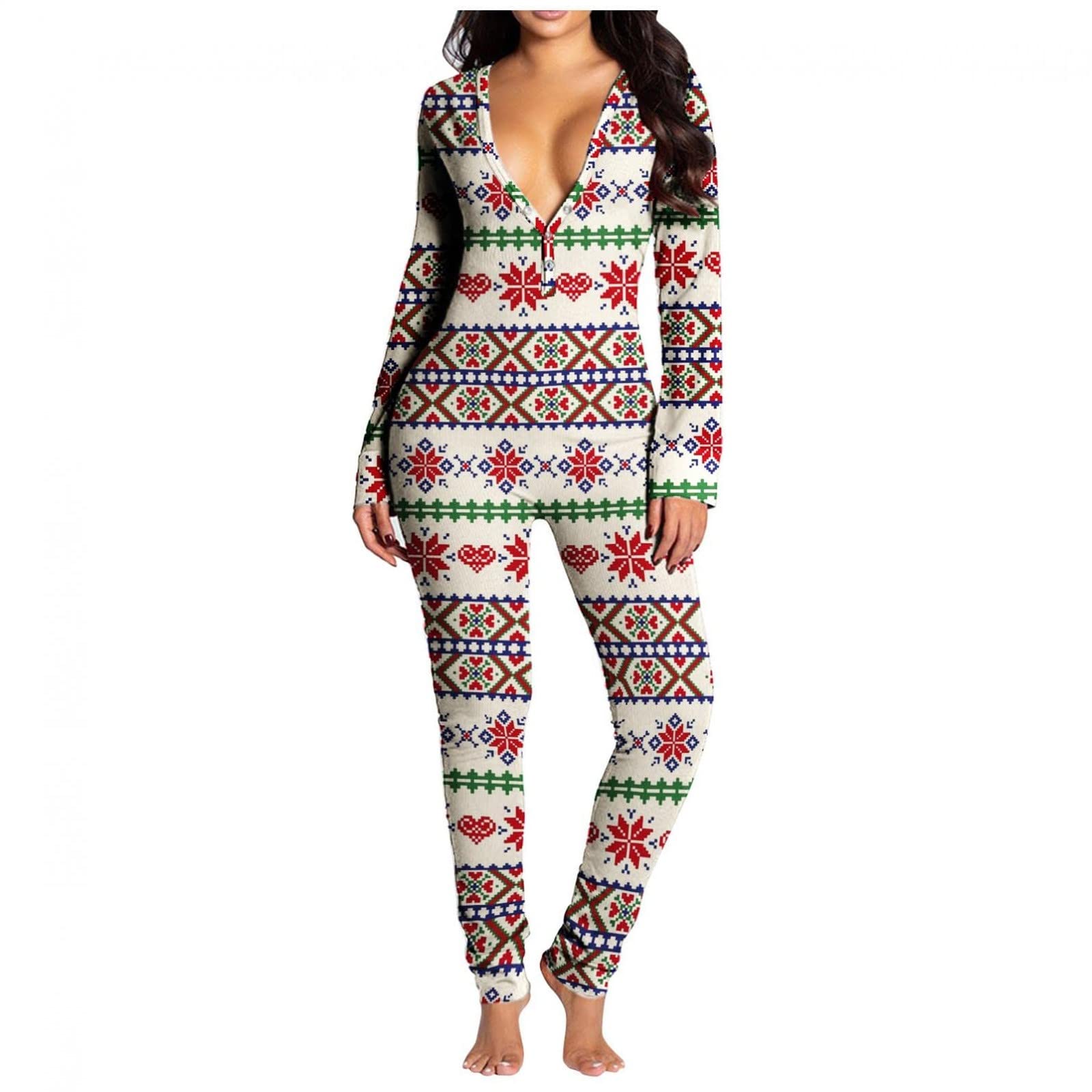 Posijego Women's Sexy Kawaii Thermal Faux Fur Velvet Jumpsuit - Long Sleeve V-Neck One Piece PJM Romper | Perfect for Christmas Parties, Date Nights & Winter Fashion