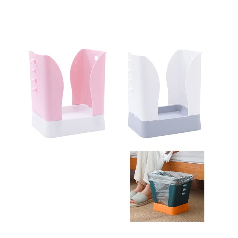 Foldable Adjustable Trash Can - Portable Expandable Waste Bin for Kitchen, Home & Office - Plastic Storage Container (2 Pack: Pink White + White Grey) - Ideal for Small Spaces, Camping & Dorm Rooms