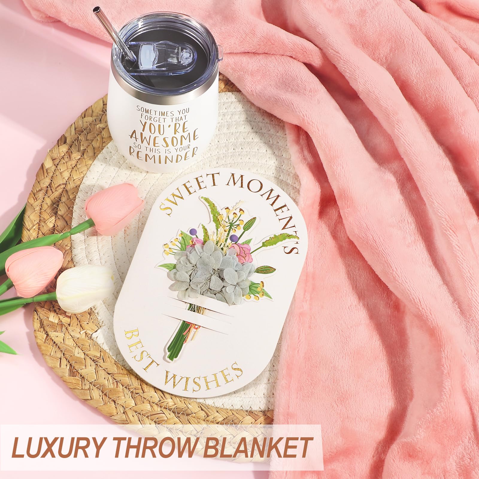 Relaxing Spa Gift Basket for Women - Self Care Gift Set with Flannel Blanket, Luxury Birthday Present Box | Unique Get Well Soon Care Package - Perfect for Mother's Day, Anniversary & Stress Relief Gifts