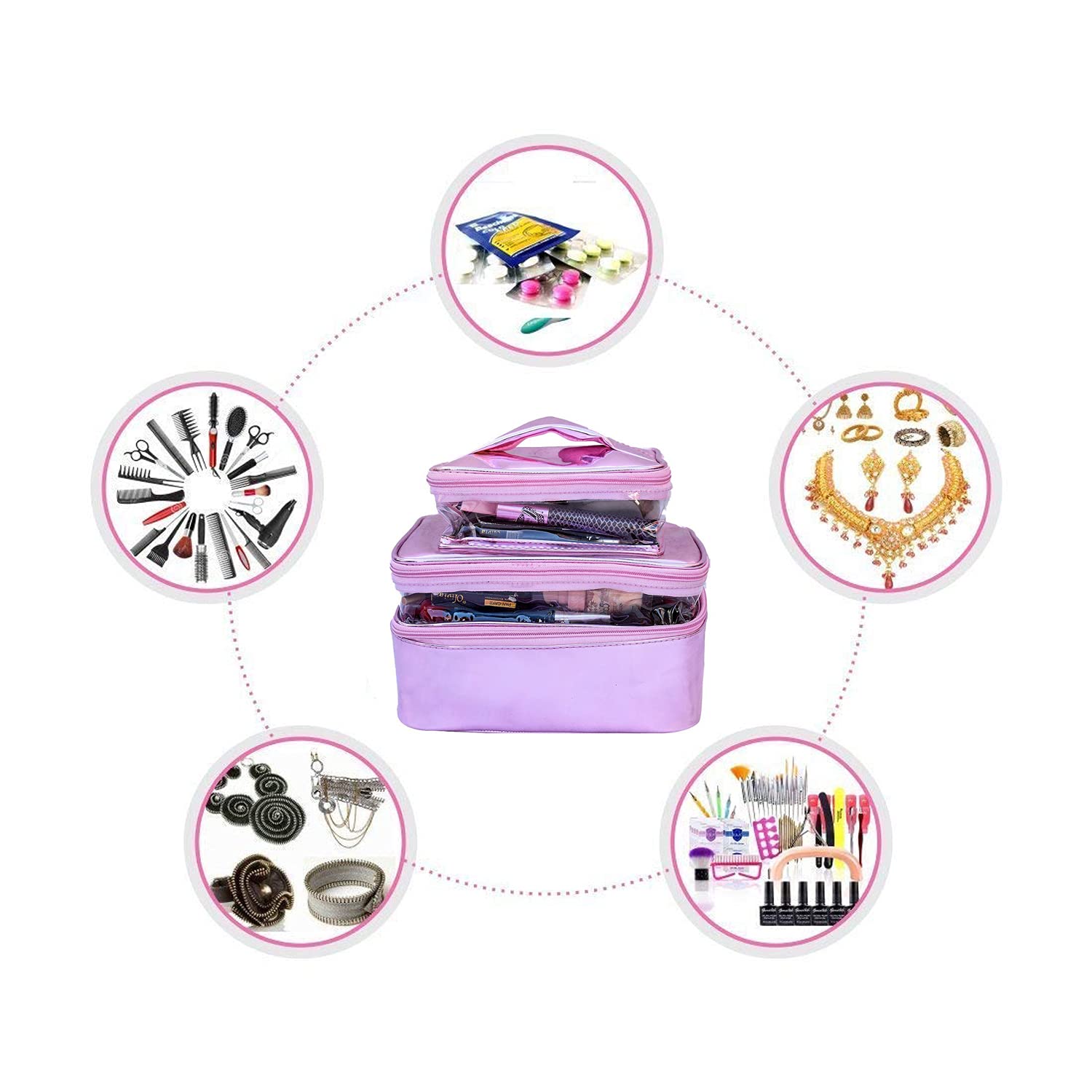 Pink 3-Fold Makeup Bag - N A PURSE Cosmetic Organizer & Travel Pouch for Women | Perfect for Travel, Gym, and Daily Essentials Storage