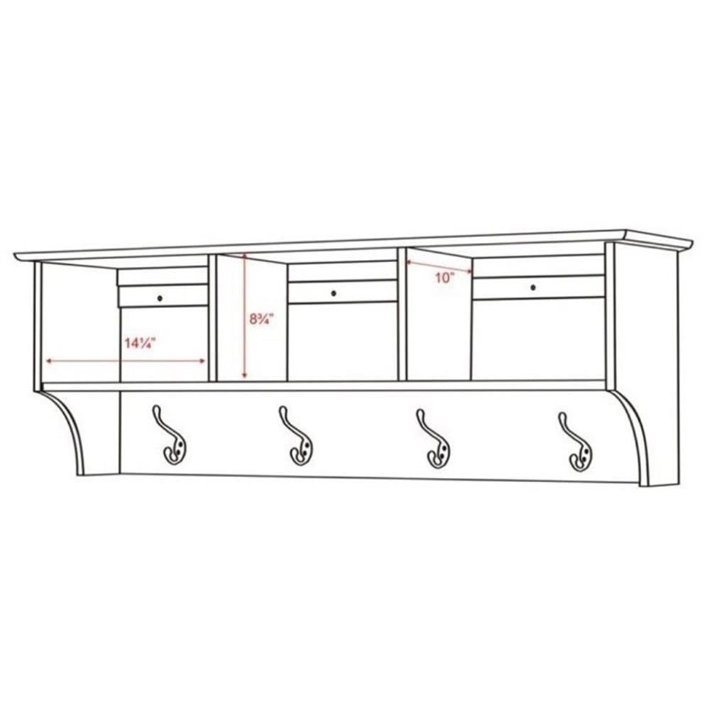 Prepac 48 Inch White Wall Mounted Coat Rack with 3 Shelves & Hooks - Modern Entryway Storage Solution for Hallway, Mudroom or Bedroom - 11.5