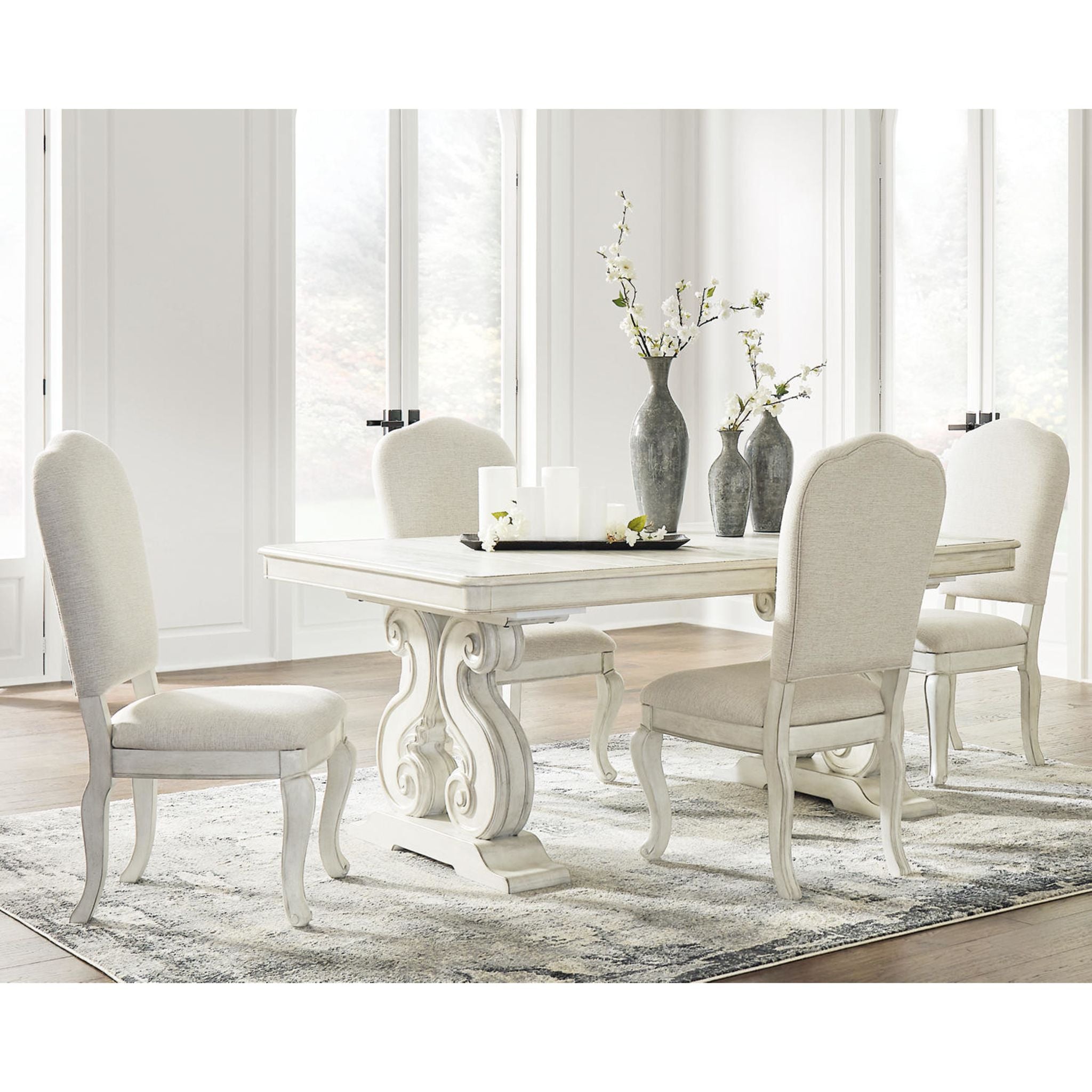 Arlendyne 5-Piece Modern Dining Set - Round Glass Table & 4 Upholstered Chairs for Kitchen, Breakfast Nook & Small Spaces