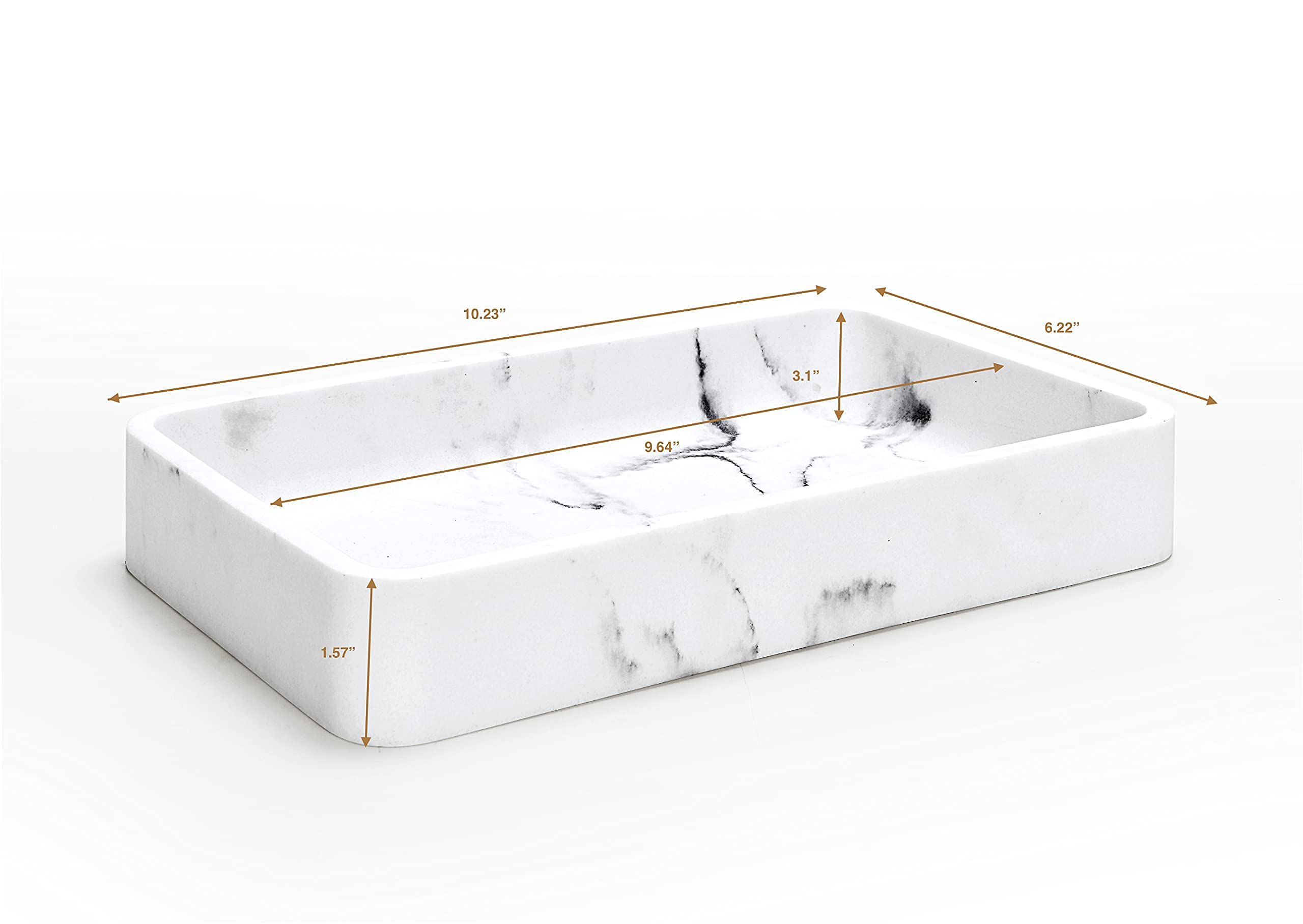 SunnyPoint Faux Marble Jewelry Organizer Tray - Resin Vanity Tray for Rings, Cosmetics, Perfume & Small Decor - Elegant Marble White Dresser Organizer (10.23