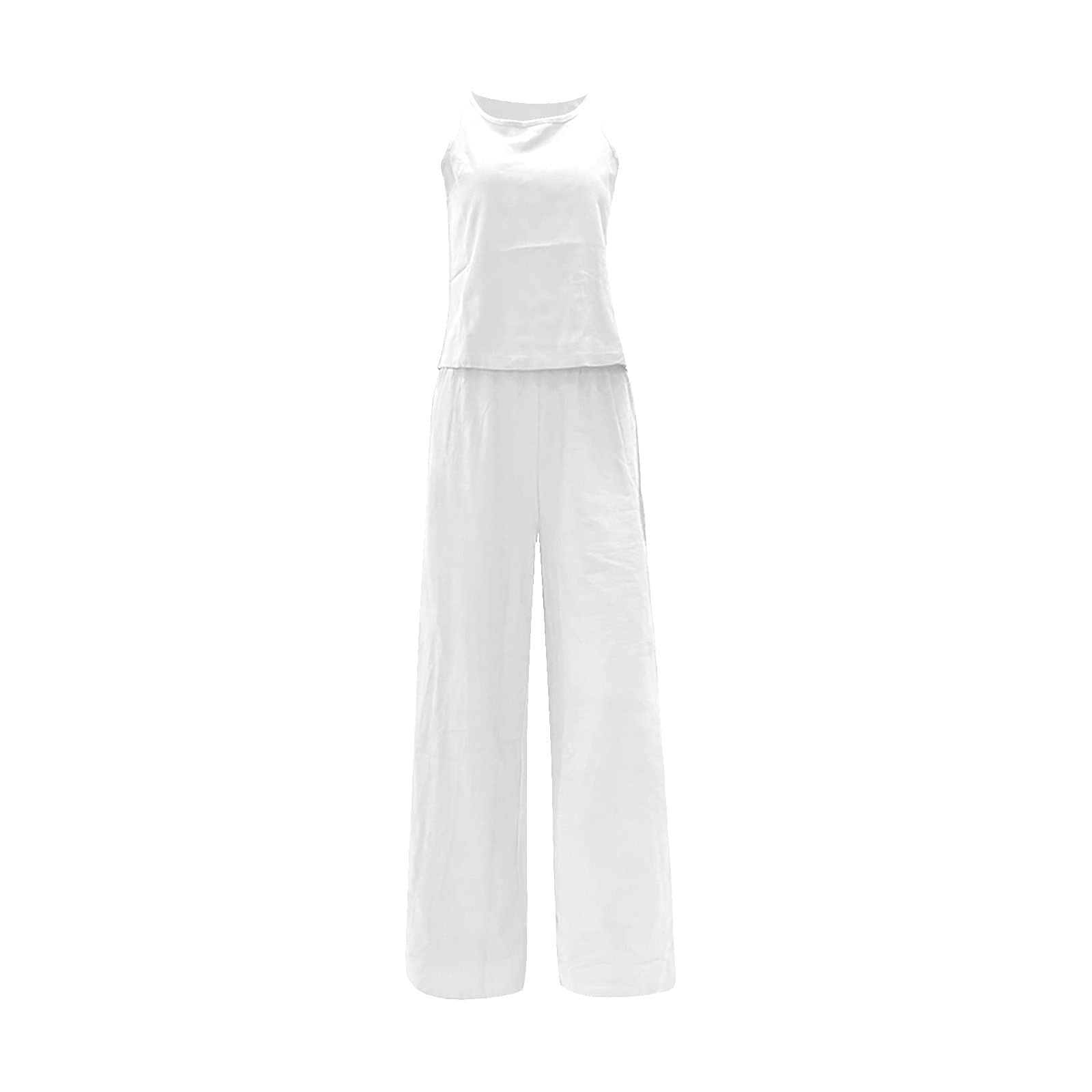 Women's Linen Jogger Outfits 2-Piece Set - Casual Sleeveless Tank Top & Elastic Waist Baggy Pants | Summer Lounge Wear, Beach Cover Up, Yoga Outfit