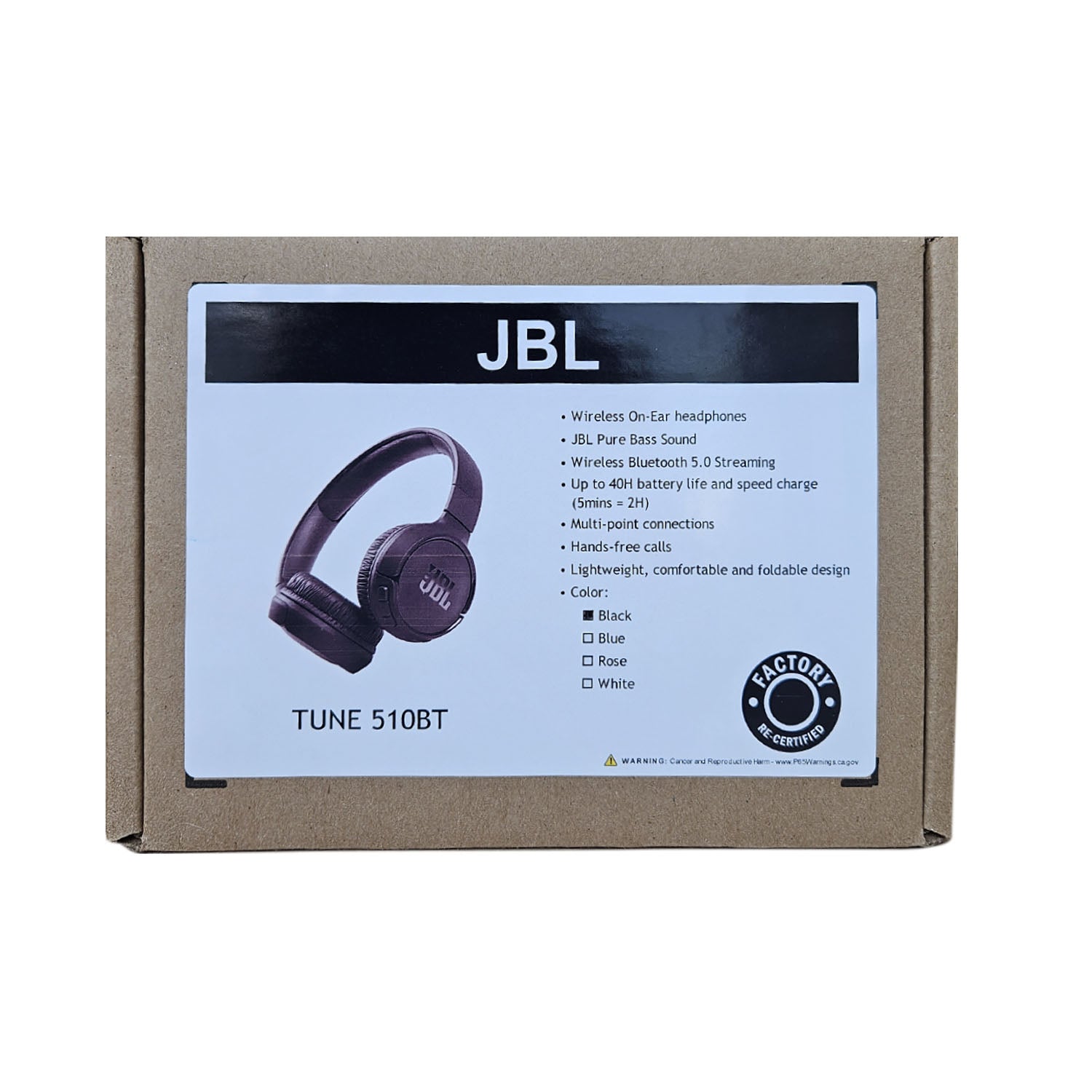 JBL Tune 510BT Wireless On-Ear Headphones - Black (Refurbished) | Bluetooth Headset for Workout, Travel & Music Listening