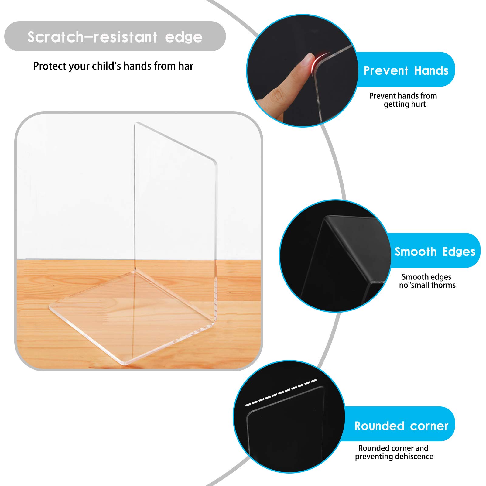 Clear Acrylic Book Ends - 8 Pack for Shelves & Desks - School, Library Use