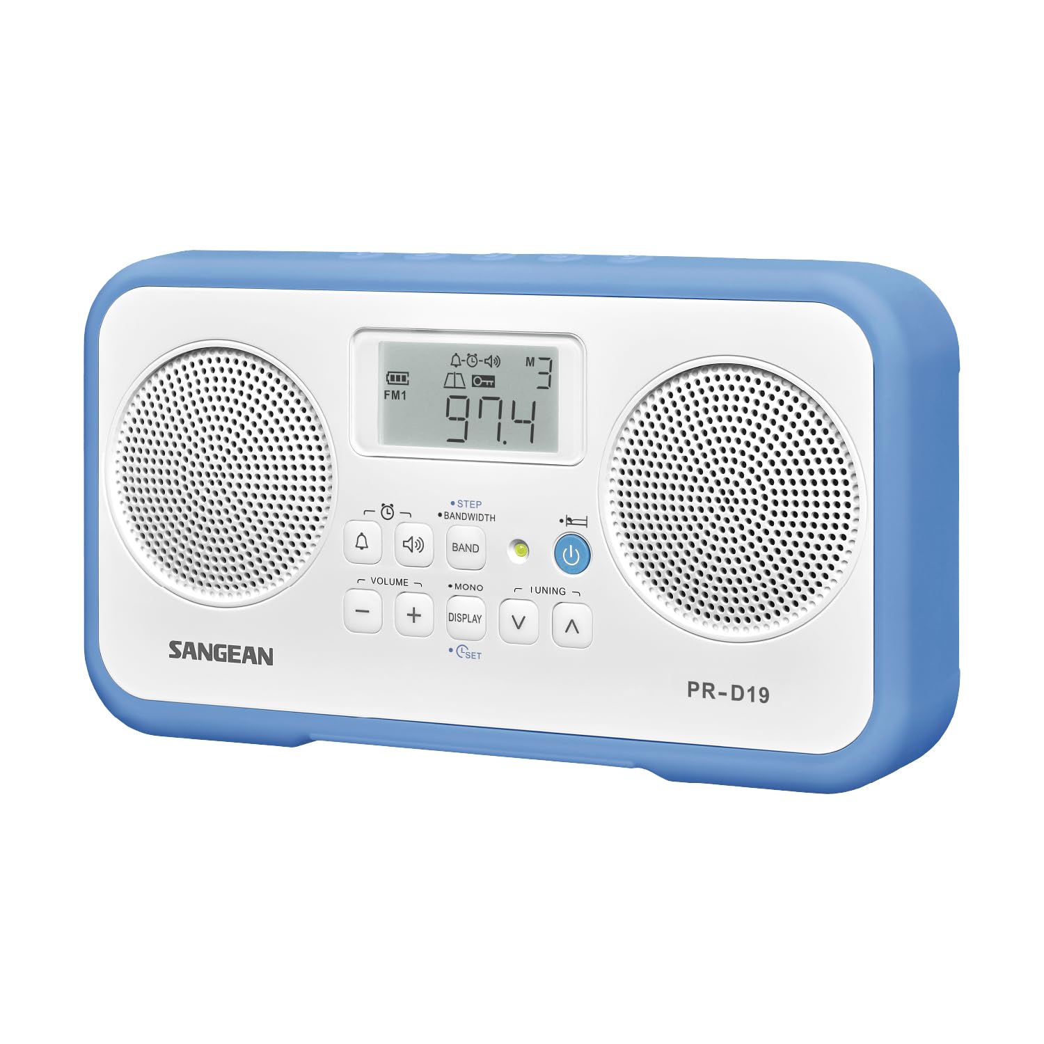 Sangean PR-D19BU FM/AM Digital Portable Radio with Stereo Sound & Protective Bumper - White/Blue - Perfect for Emergency, Outdoor, Home & Office Use