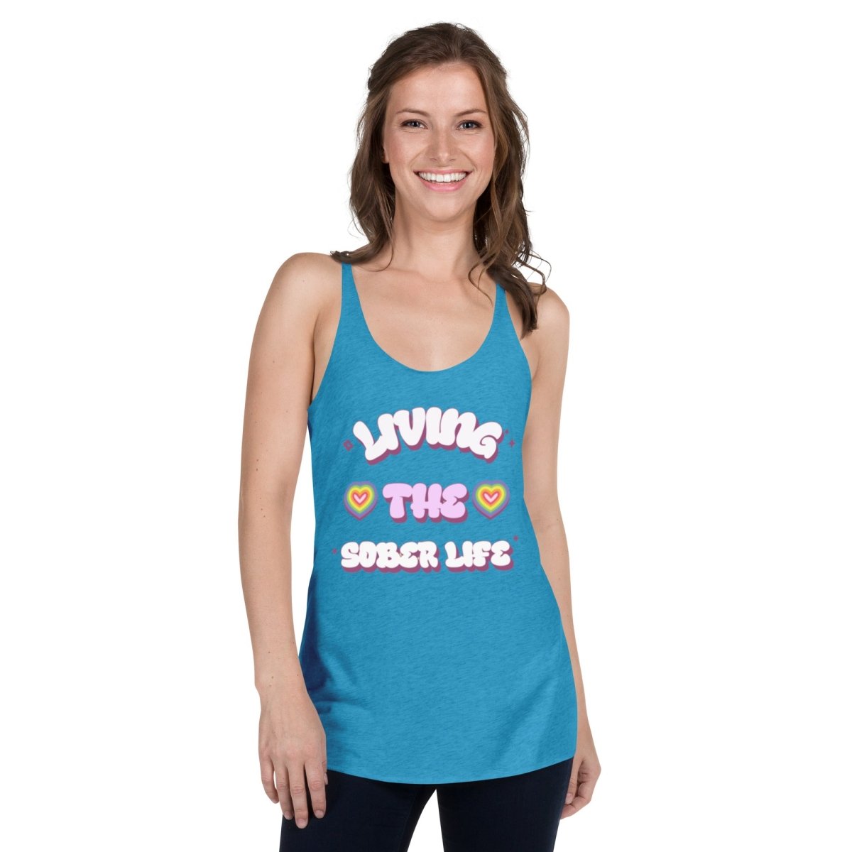 Living The Sober Life Women's Racerback Tank Top - Vibrant Heart Collection | Gym Workout, Yoga, Running & Casual Wear