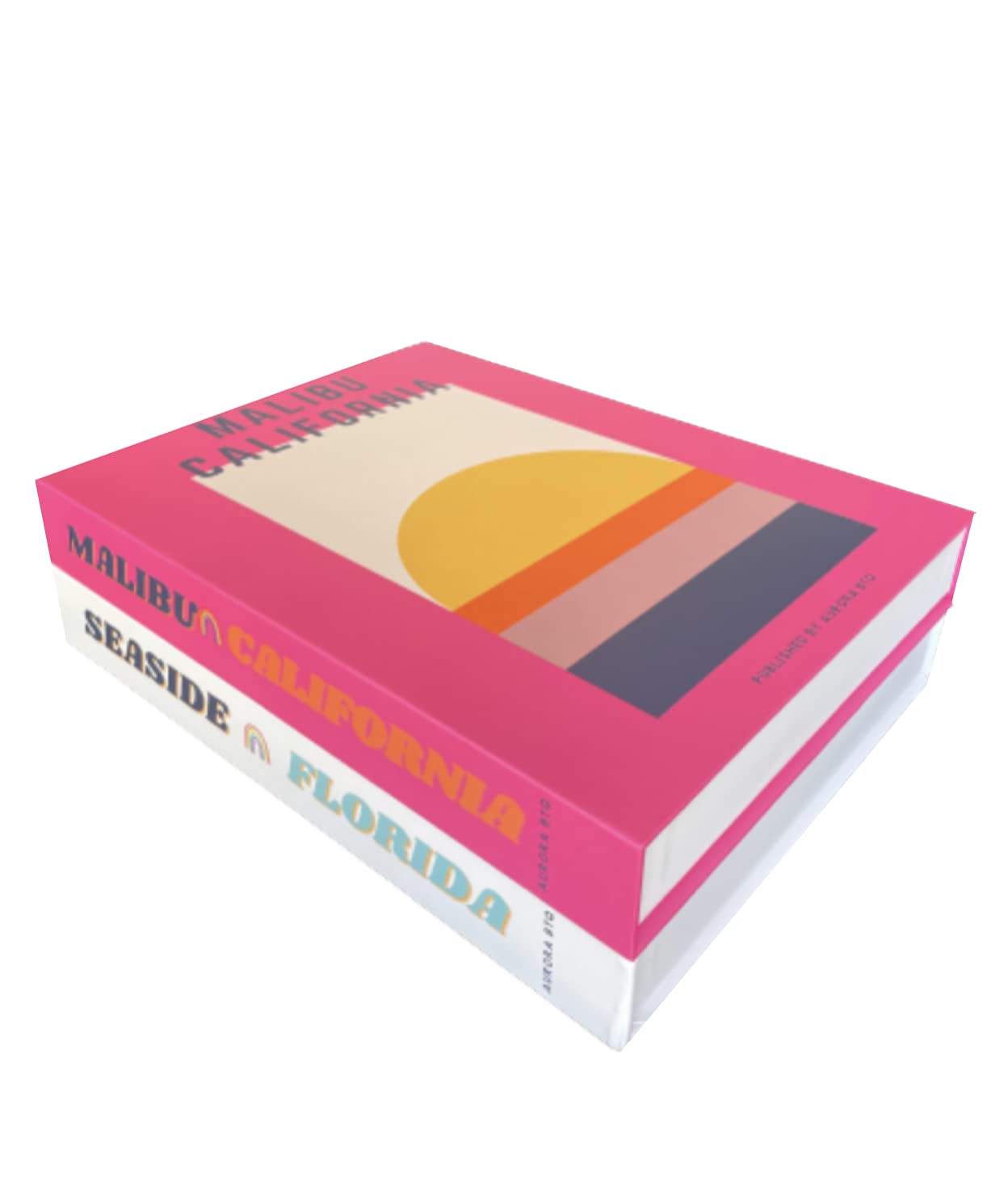 Pink and White Decorative Faux Books Set of 2 - Malibu Seaside Style for Teen Girls & Women - Modern Preppy Aesthetic Home Decor - Perfect for Bookshelf, Coffee Table, and College Dorm Decor - AuroraBTQ Collection