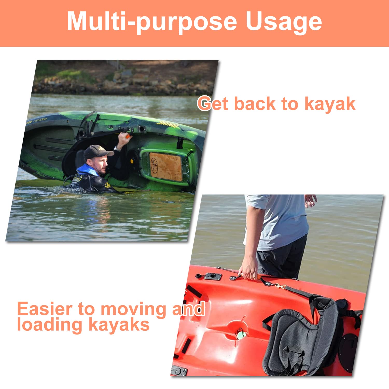 HLOGREE Kayak Handles 2/4 Pack - Heavy Duty Kayak Carry Handles with Stainless Steel Rivets - Replacement Kayak Handles for Emotion, Pelican, Hobie, Lifetime, Sit-on-Top, Ocean & Wilderness Kayaks - Perfect for Easy Transport & Storage of Fishing & Recreational Kayaks