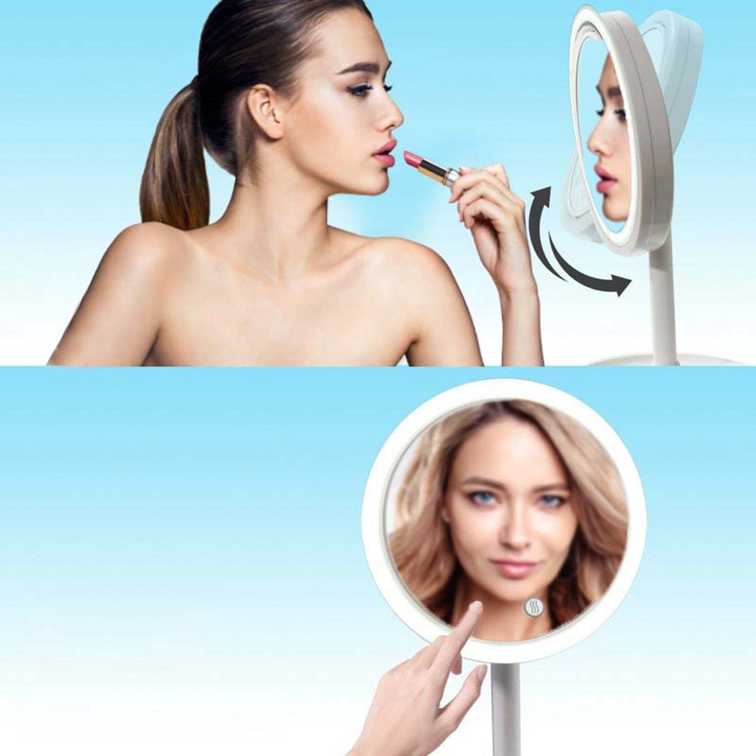 Cool Aire Mirror – Portable 3-in-1 USB Rechargeable LED Light Desktop Round Makeup Mirror with Fan | Perfect for Home, Office & Travel Vanity