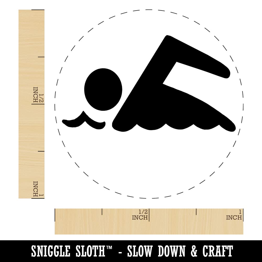 Self-Inking Rubber Stamp with Swimming Symbol - 1 Inch Medium Black Ink for Crafting, Planners, and DIY Projects - Perfect for Scrapbooking, Journals, and Office Use
