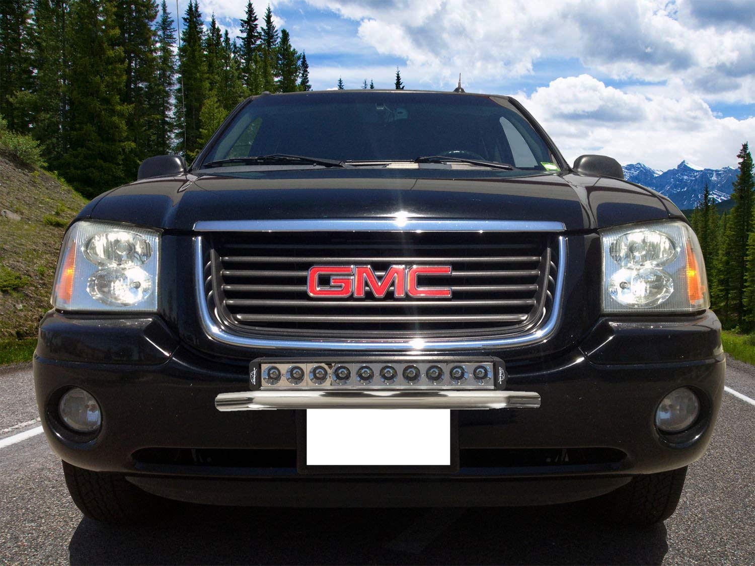 Chrome Bull Bar Front Bumper with License Plate Mount & Off-Road Light Bracket - Heavy Duty Grille Guard for Trucks, Jeeps & SUVs - Perfect for Off-Roading, Camping & Adventure Trips