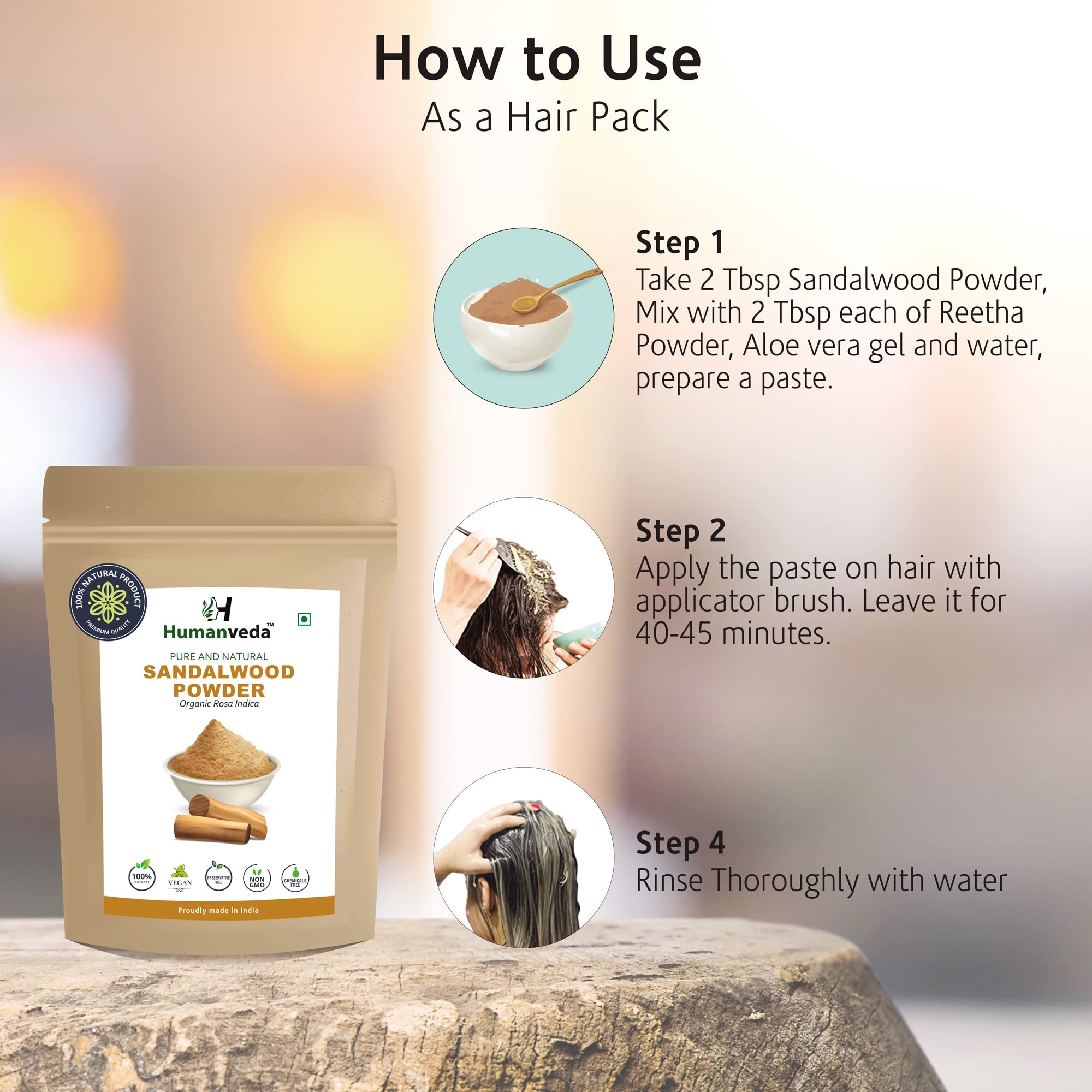 Humanveda Natural Herbal Sandalwood Powder (Chandan Powder) 100g - 2 Pack for Skin Whitening, Facial Care, Face Mask & Glowing Skin | Ayurvedic Beauty Treatment for Acne, Dark Spots & Skin Brightening | Perfect for DIY Spa, Skincare Routine & Holistic Beauty Regimen