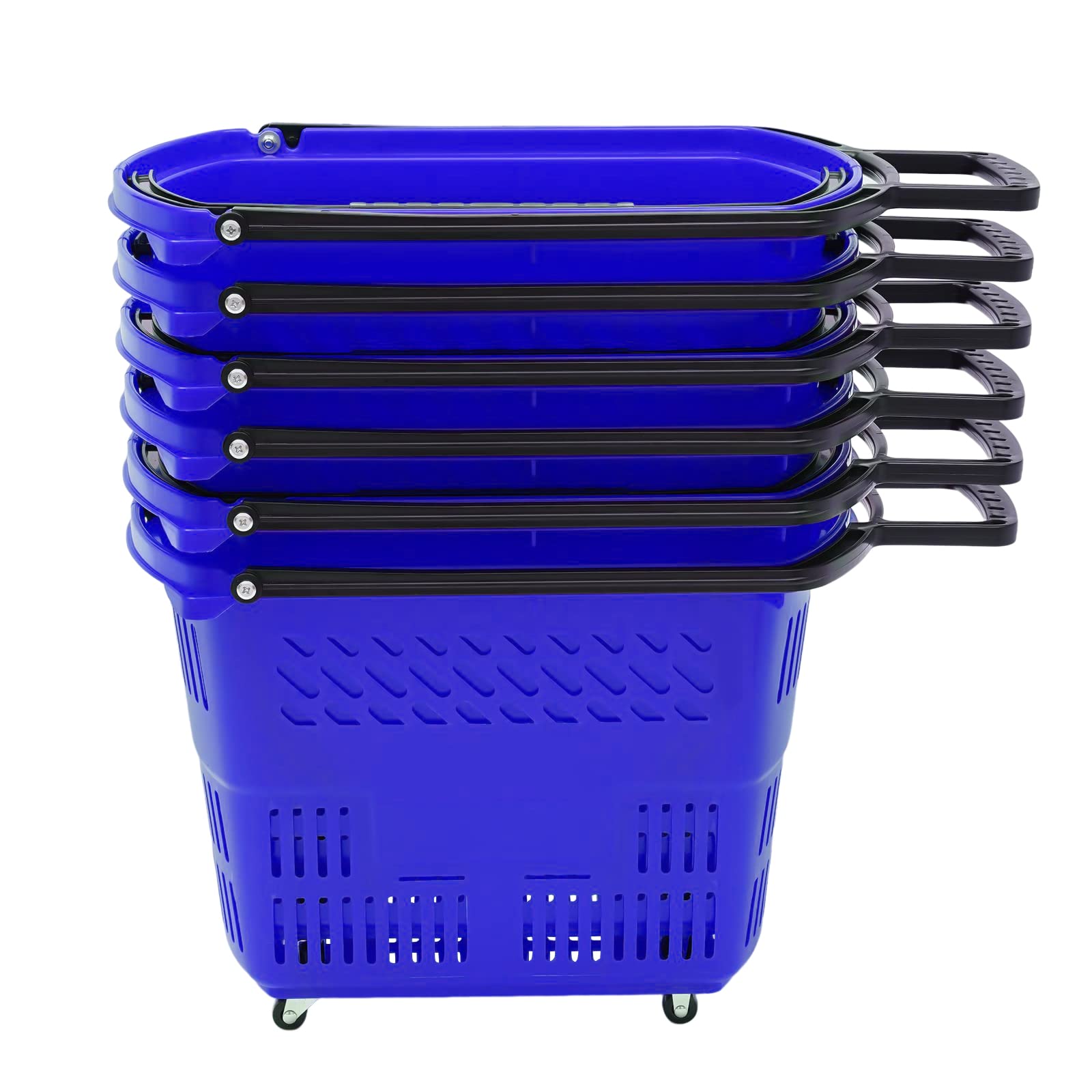 **Gdrasuya10 35L 6-Piece Blue Plastic Shopping Basket with Wheels & Handle - Portable Grocery Basket for Supermarkets, Retail Stores, Home & Office Storage (Ideal for Shopping, Organizing & Transporting Items)**