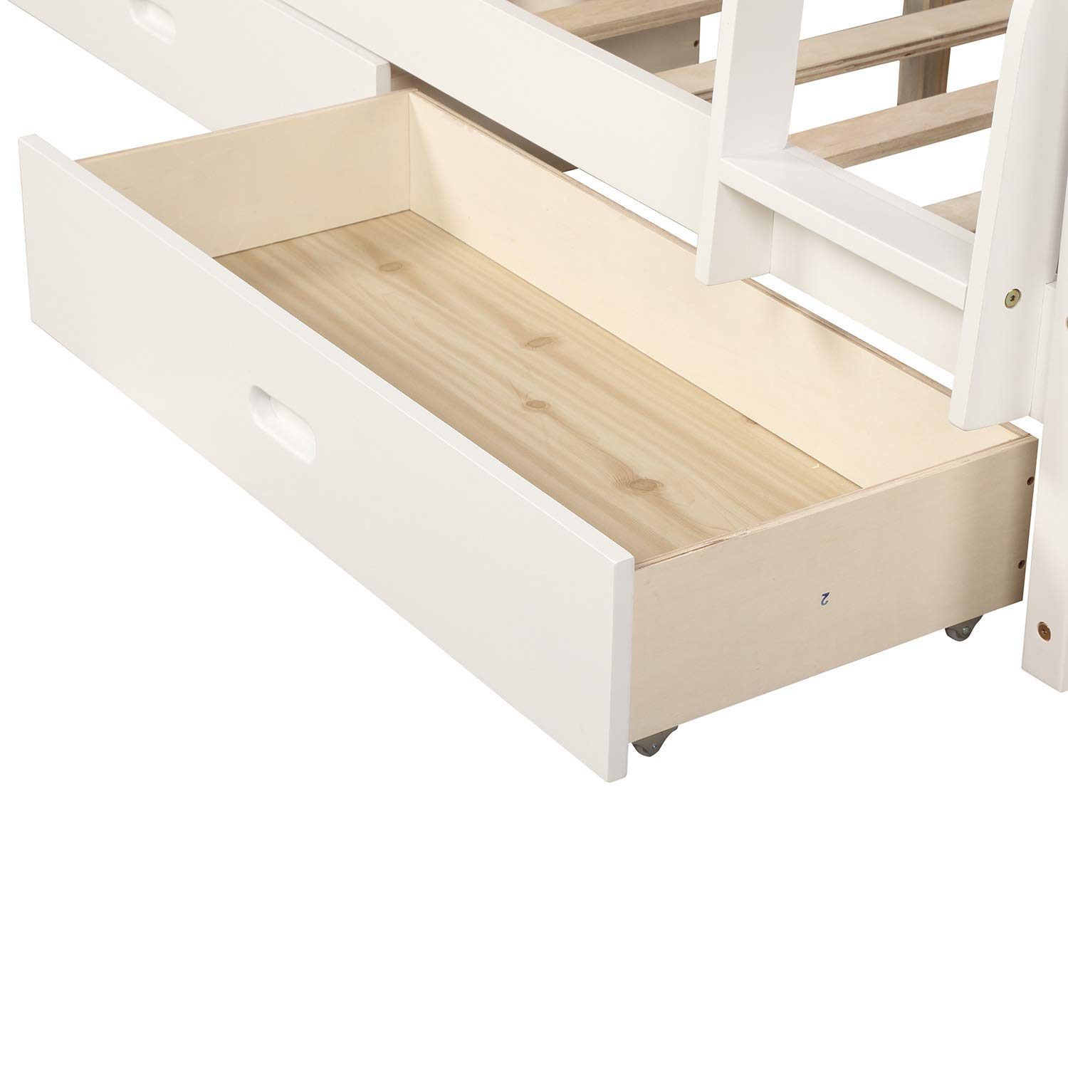 MERITLINE Twin Over Full Wood Bunk Bed Frame with Storage Drawers - White | Space-Saving Kids Bedroom Furniture for Siblings or Sleepovers