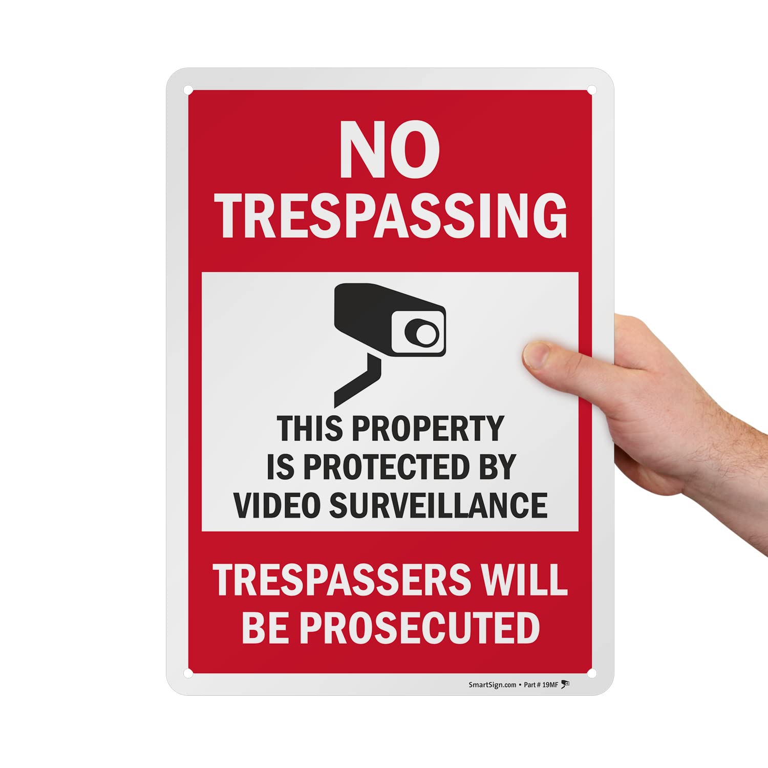 SmartSign No Trespassing Sign - 10x14 Inch Aluminum Video Surveillance Warning Sign for Property Protection | Durable Outdoor Security Sign for Homes, Businesses & Construction Sites