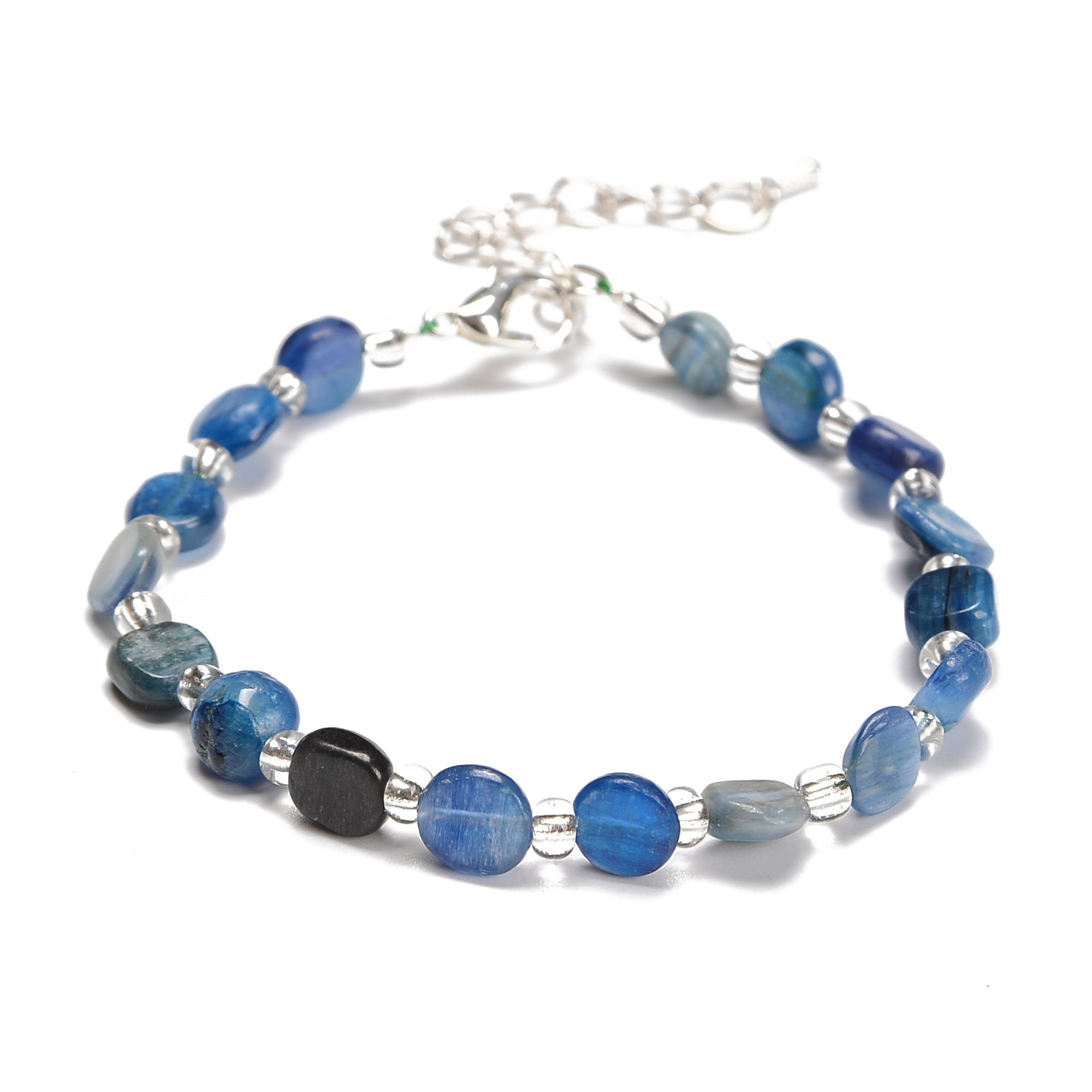 Kyanite Nugget Beaded Bracelet with Silver Plated Clasp - 8mm Beads, 7.5 Inch Length - Healing Crystal Jewelry for Meditation, Yoga & Spiritual Balance