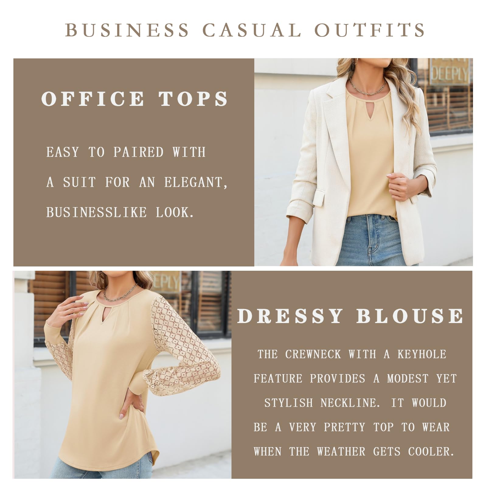 Micoson Women's Pleated Long Sleeve Blouse - Business Casual Crewneck Keyhole Shirt for Fall & Winter Outfits | Office Wear, Date Night & Holiday Party Attire