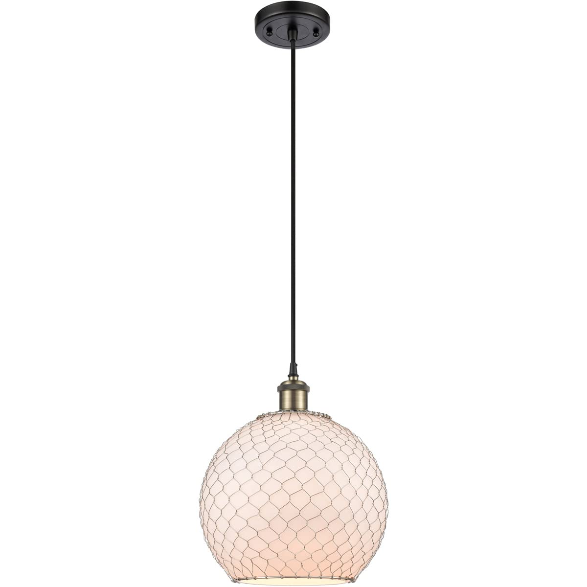 Ballston Collection Black Antique Brass LED Mini Pendant Light - Farmhouse Chicken Wire Design for Kitchen Island, Dining Room, or Entryway Lighting