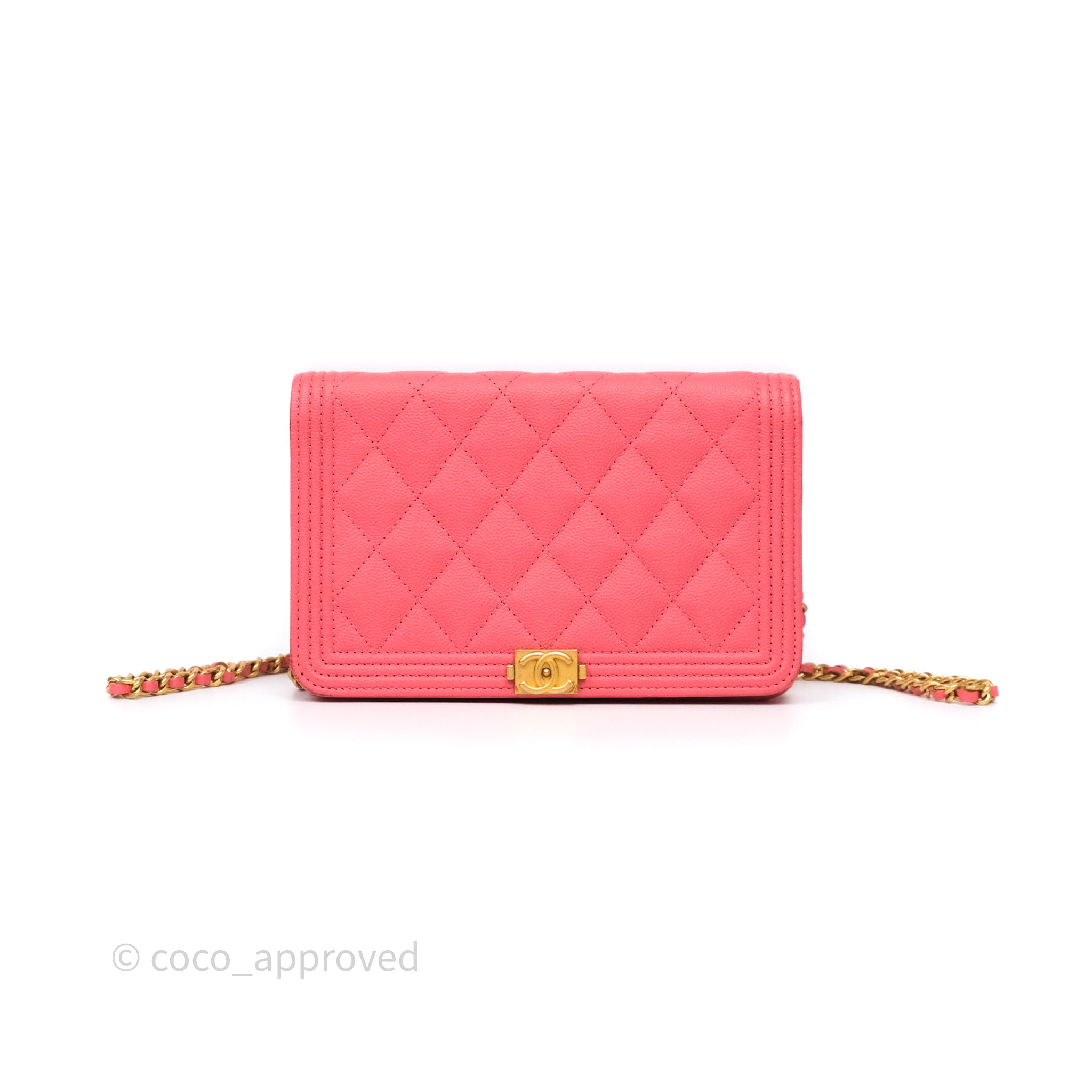 Chanel Boy Wallet on Chain WOC Quilted Dark Pink Caviar Leather with Aged Gold Hardware - Perfect for Evening Events & Luxury Fashion Accessories