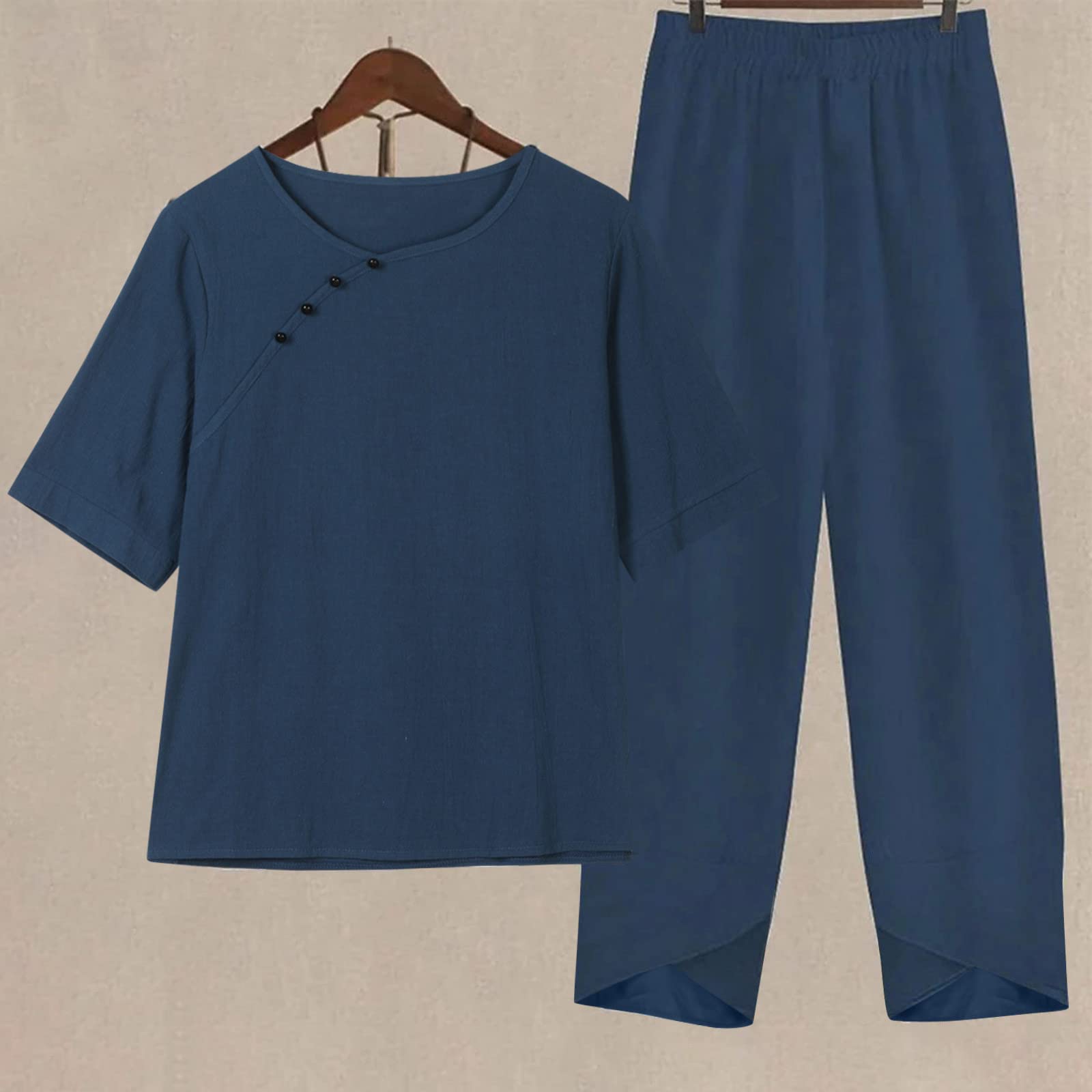 Women's Casual Loungewear Sets - 100% Cotton Linen Jogging Suits with Wide Leg Pants | Soft & Comfortable Lounge Dresses & Sweatpants Gift Set for Women | Perfect for Home Relaxation, Yoga & Weekend Wear
