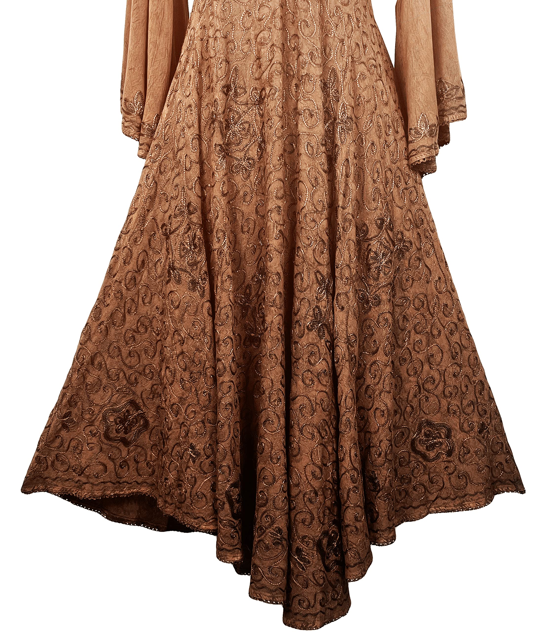 Agan Traders Women's 2025 Spring Bohemian Medieval Renaissance Embroidered Bell Sleeve Flared Calf-Length Dress Gown - Perfect for Renaissance Fairs, Themed Parties & Boho Fashion Events