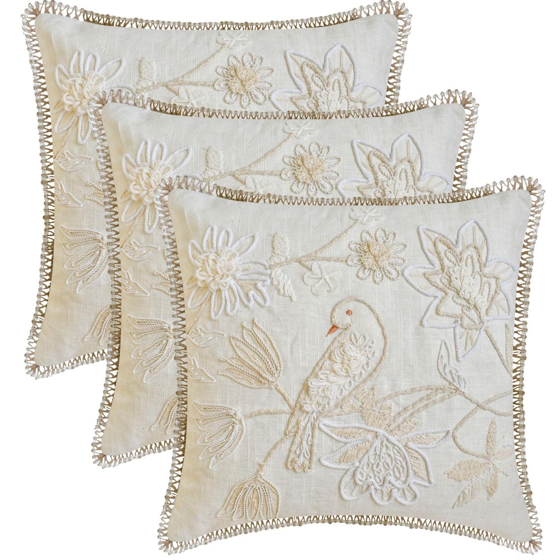 Ava White Cotton Linen Throw Pillow Cover - Soft Decorative Cushion Case for Sofa, Bed, Couch & Home Decor