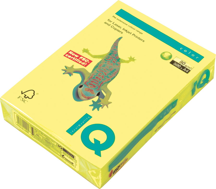 A4 80gsm IQ Intense Color Paper - Bright Yellow, 500 Sheets Pack for Office Printing, School Projects & Crafting