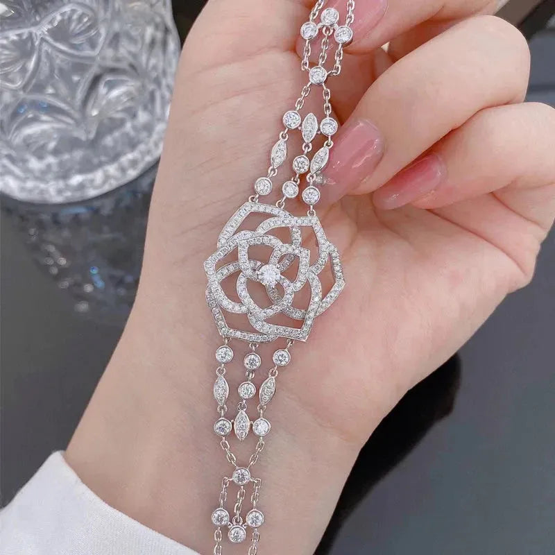 18K White Gold Diamond Rose Flower Bracelet for Women | H SI Quality | Luxury Fine Jewelry Gift for Birthday, Anniversary & Special Occasions | Perfect for Parties, Weddings & Romantic Dates