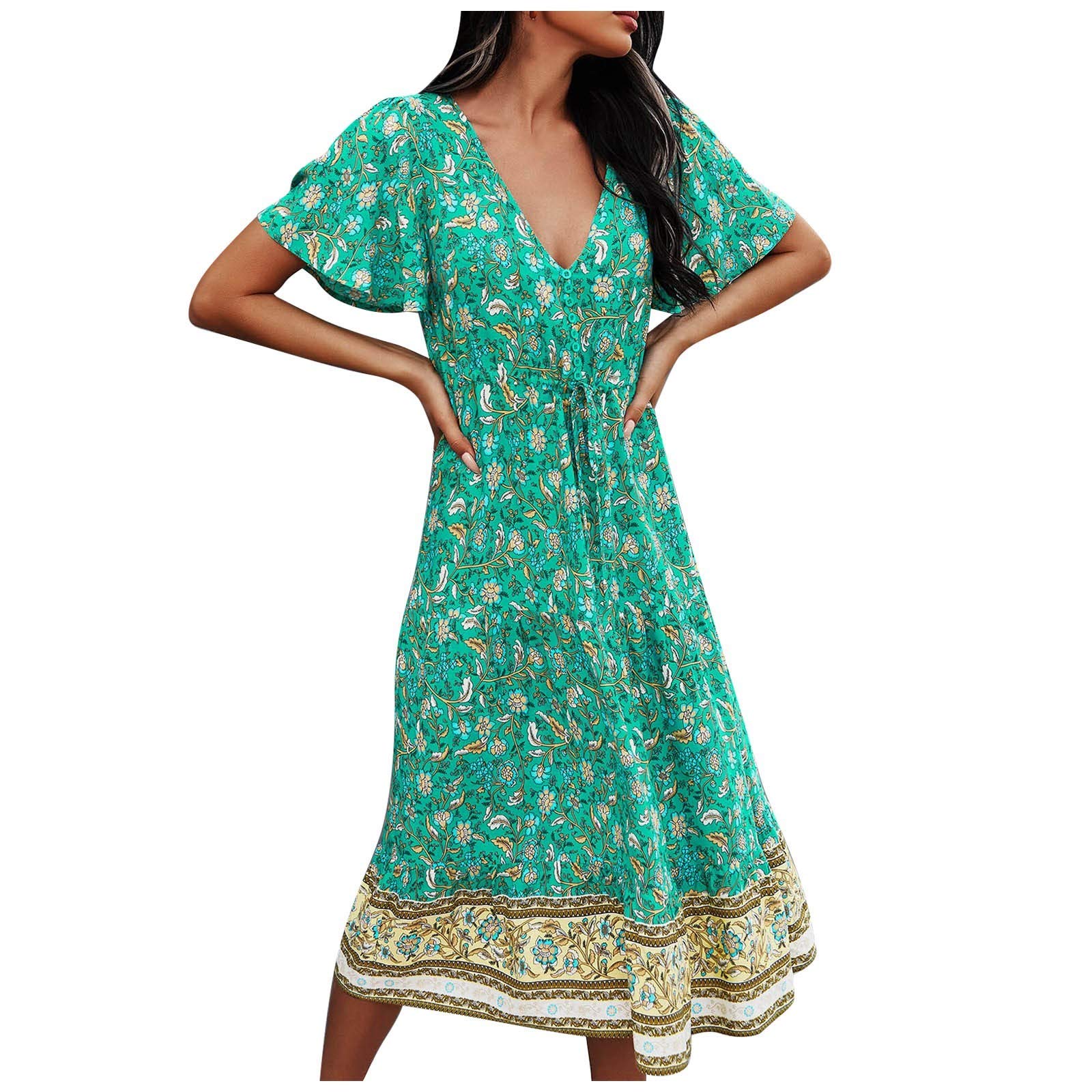 Floral Rhombic Dress for Women - Casual Loose Beach Dress for Summer Outings