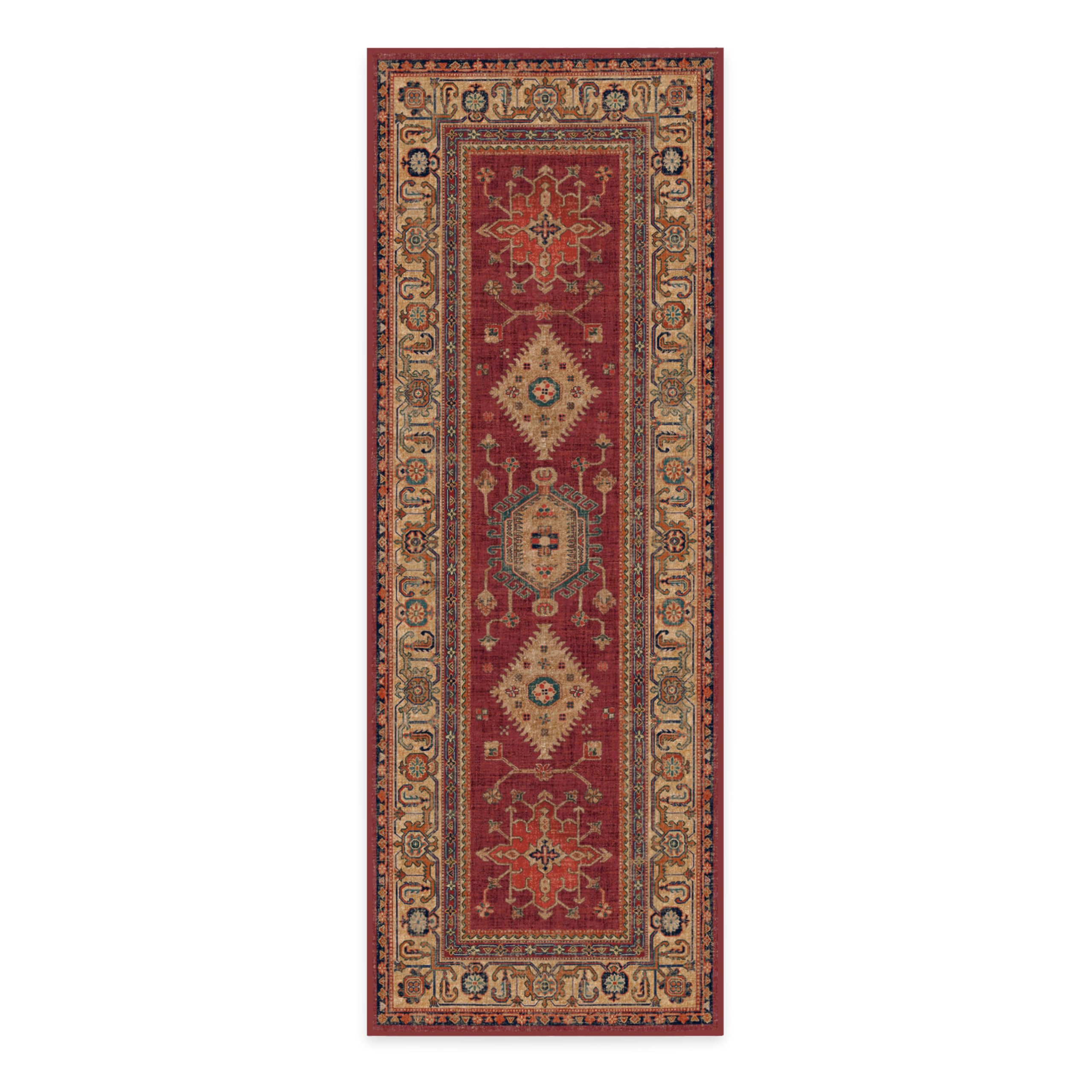 Washable 2x7 Runner Rug by Ruggable - Cambria Ruby | Non-Slip Premium Rug for Hallway, Kitchen, Entryway, Living Room, Bedroom & Office | Perfect for High-Traffic Areas & Pet-Friendly Homes
