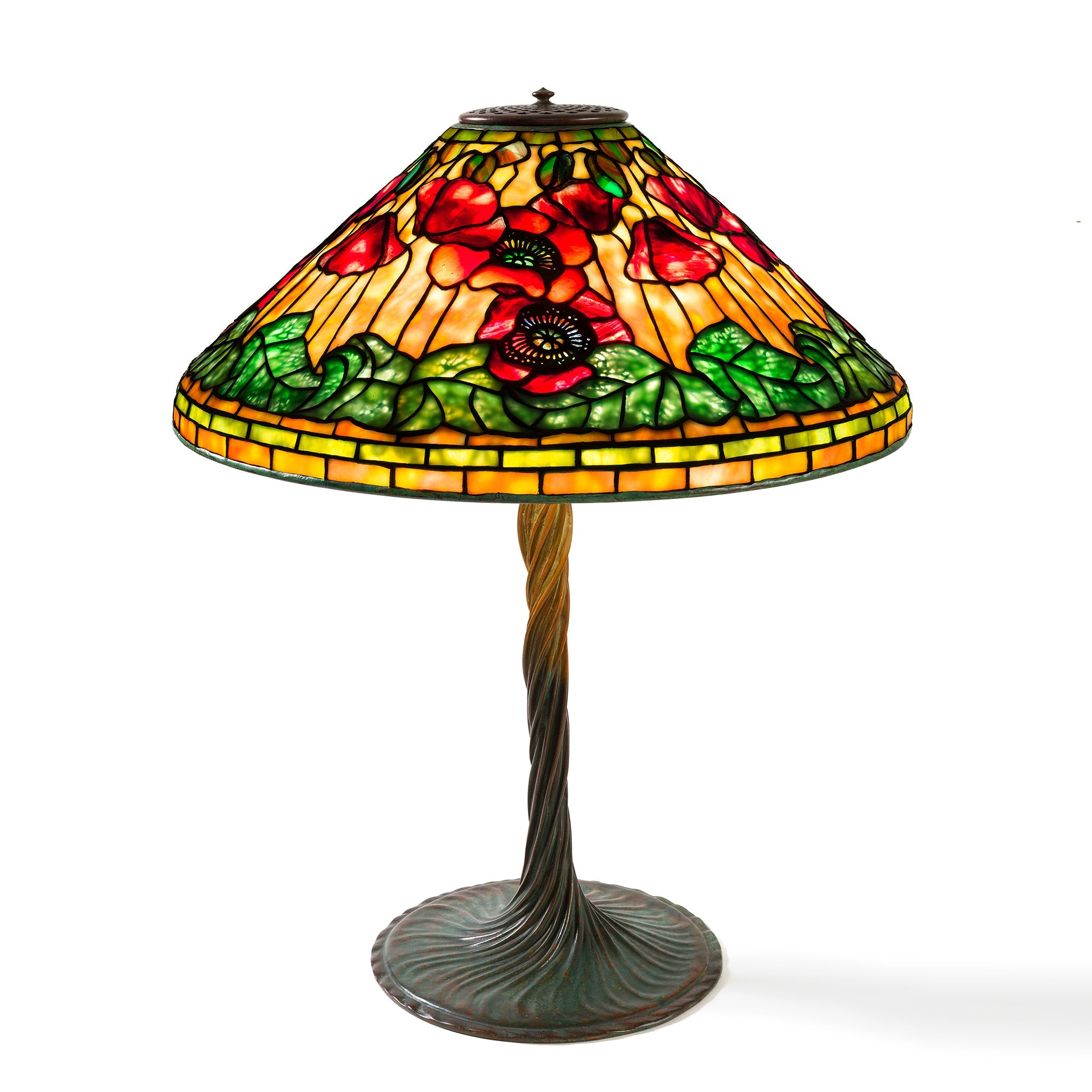 Tiffany Studios New York Wire Mesh Poppy Lamp - Vintage Stained Glass Table Lamp for Home Decor, Living Room, Bedroom & Office Lighting