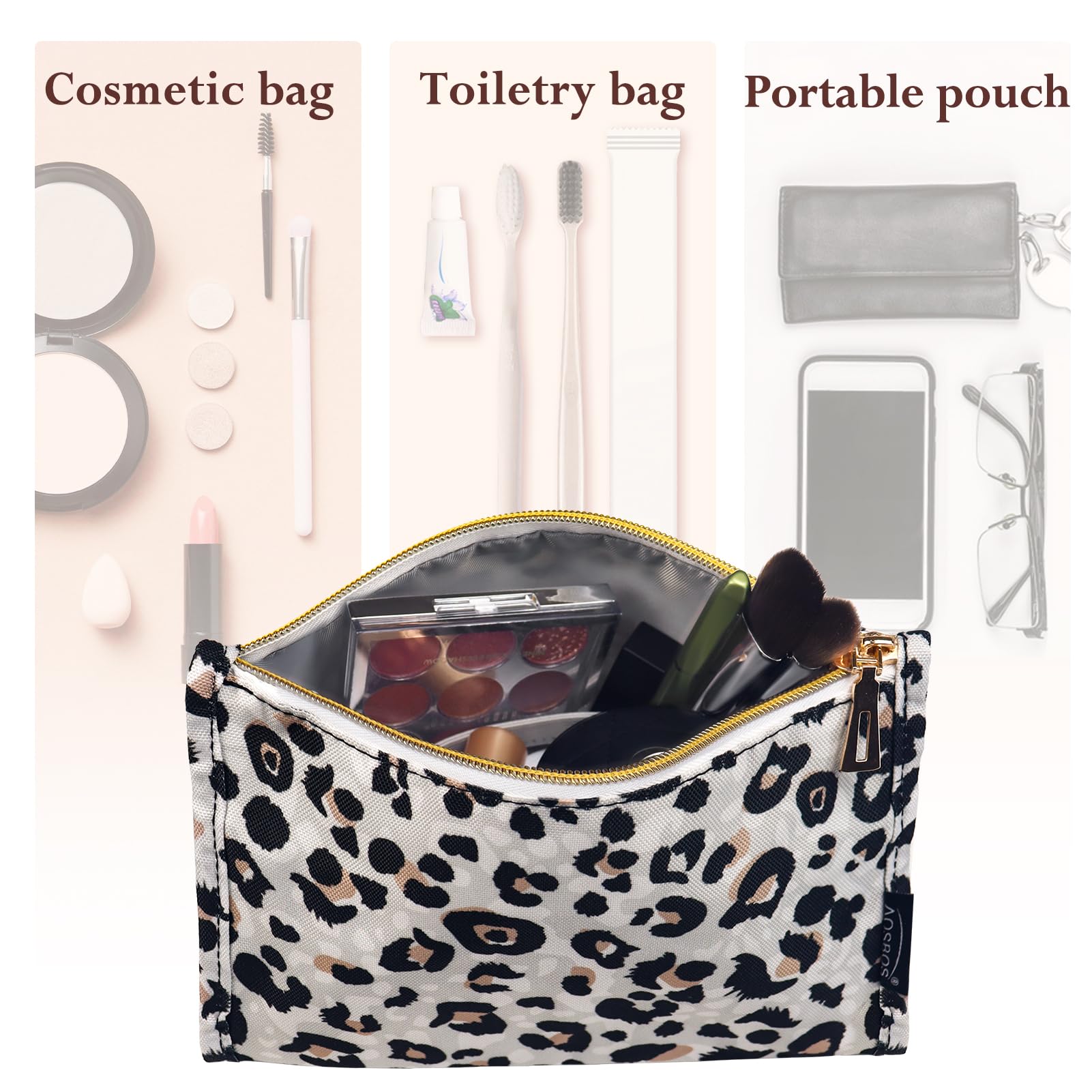Aosbos Premium Small Makeup Bag for Women | Compact Travel Cosmetic Pouch | Leopard Print Organizer | Perfect for Travel, Gym & Everyday Essentials Storage