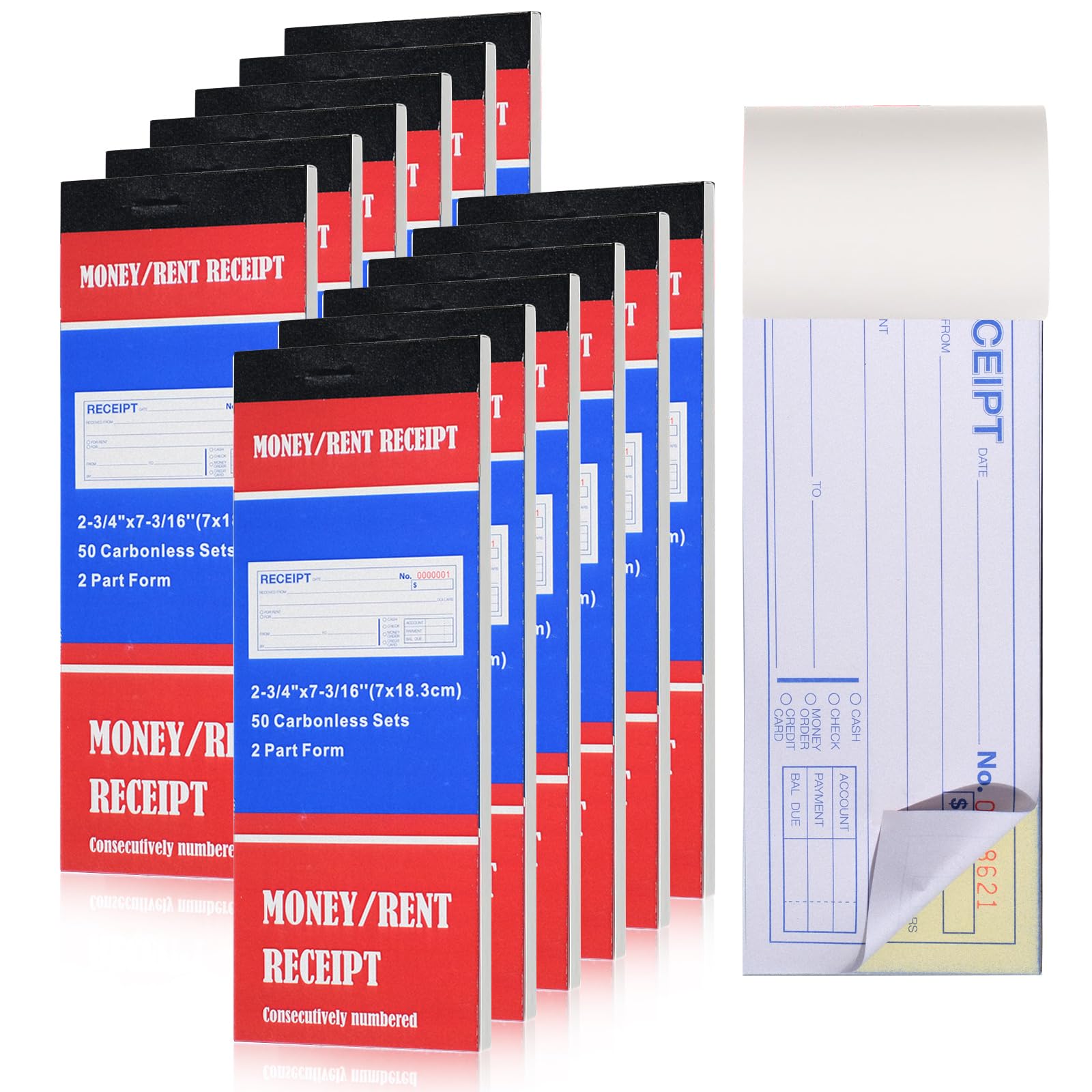 12-Pack Carbonless Money & Rent Receipt Books - 2.75